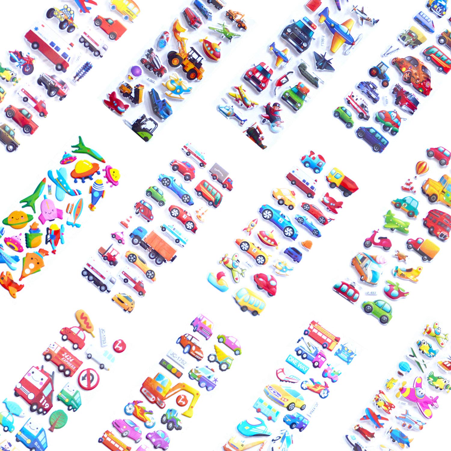 Kids Cars and Trucks Stickers Party Supplies Pack, 20 Different Sheets, Vehicle Stickers for Kids Toddler Boys with Cars, Fire Trucks, Construction, Buses, Airplane, Rocket and More