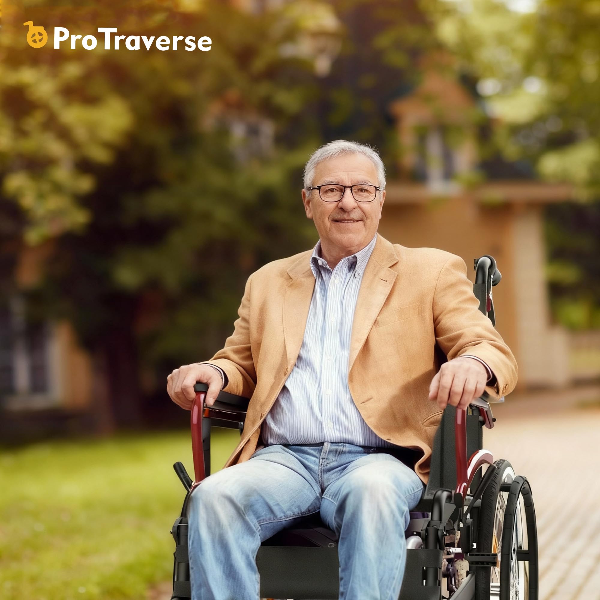 ProTraverse Wheelchairs for Adults,self-propelled Transport Chair,Foldable and Portable Travel Wheelchair with Swing-Away Footrests,Lightweight Transfer Wheelchairs for Adults adnd Seniors(Red)