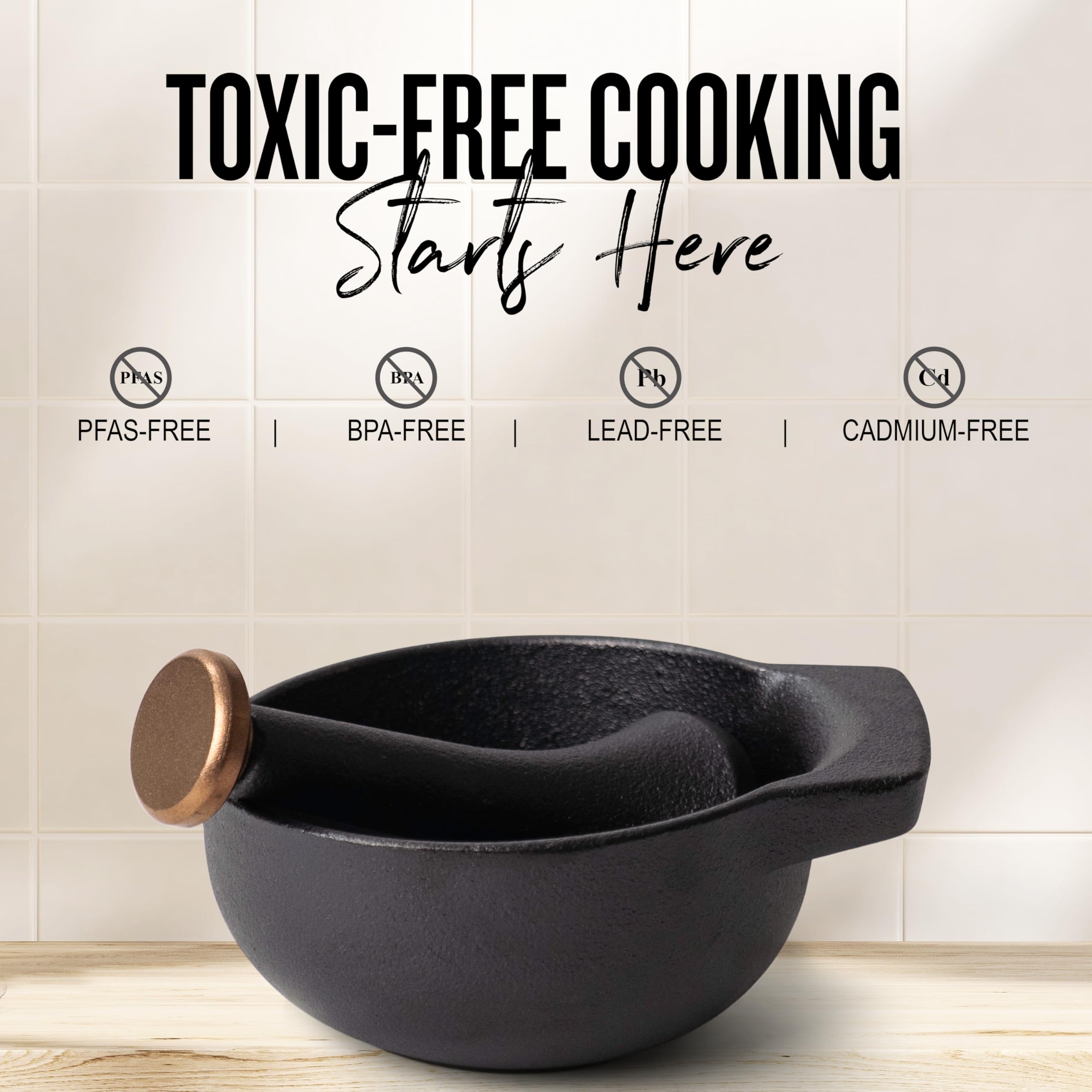 Alva Nori Enameled Cast Iron Mortar & Pestle 2-Cup 4" – Made with No PTFE/PFOA/PFAS & Easy to Clean – Durable, Nonstick Finish for Grinding, Crushing & Mixing Herbs, Spices & Ingredients