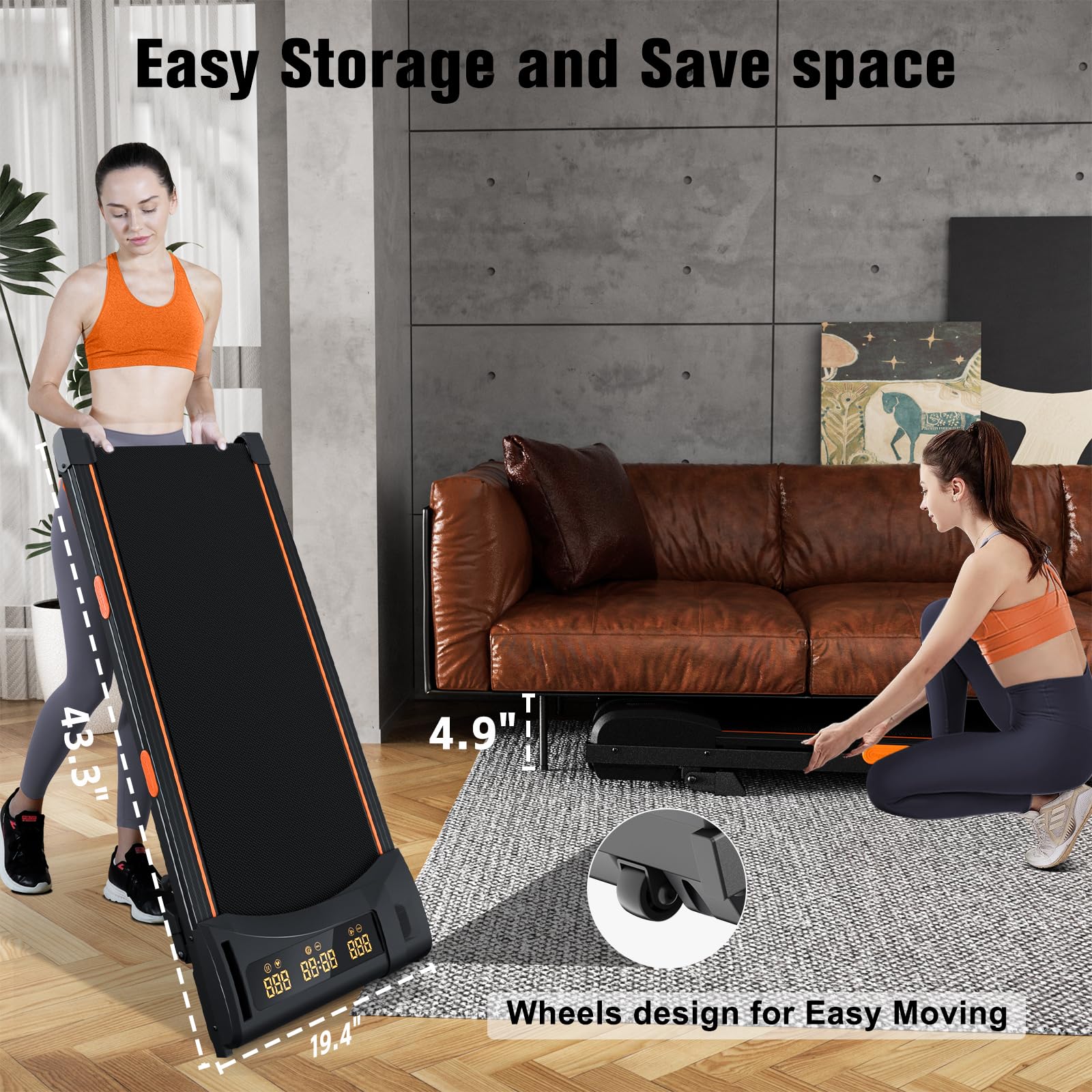 Walking Pad Treadmill with Incline, Under Desk Treadmill for Home Office, 2.5HP, 300 lbs Capacity, APP/Remote Control, LED Displays, Manual Incline(M)