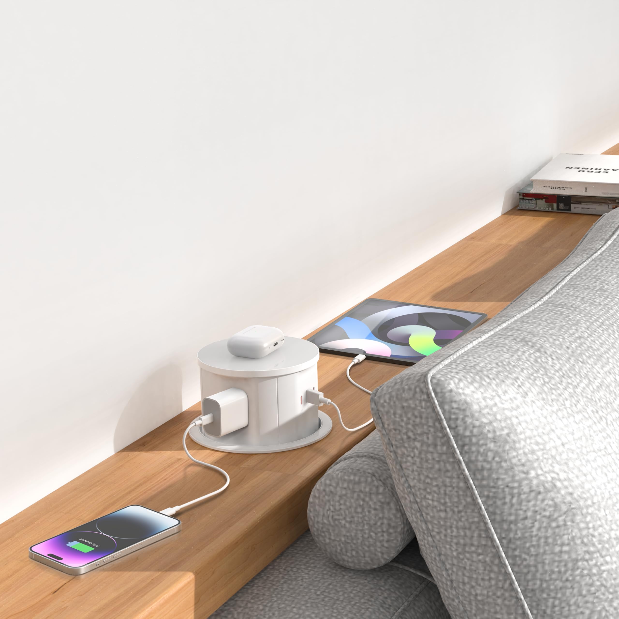 ANNQUAN 20 Amp Pop Up Countertop Outlet with 15W Wireless Charger,Max 65W Power Delivery,4.75" Pop Up Electrical Outlet with 3 Outlets 3 USB Ports for Home Office