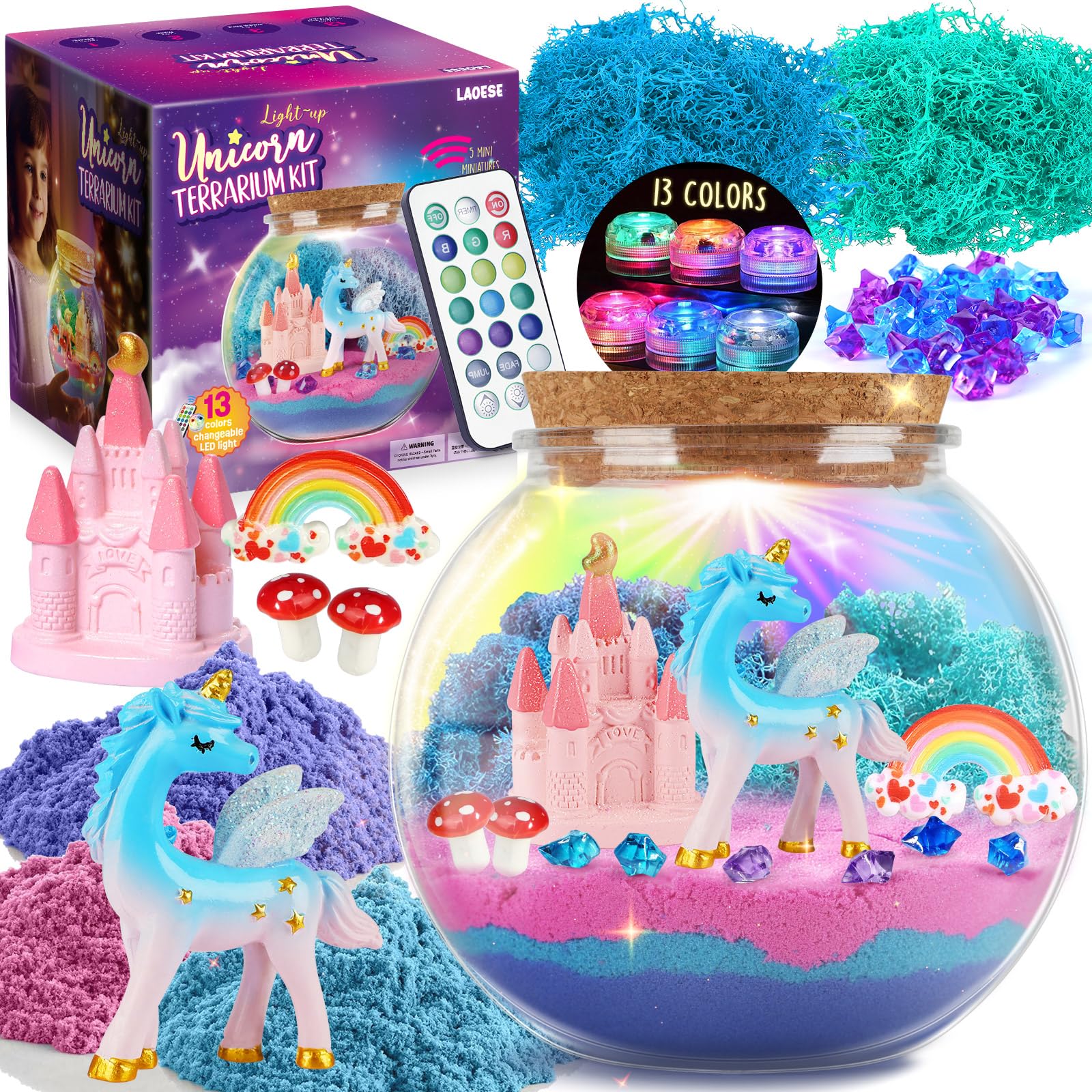 Unicorn Gifts for Girls - Unicorn Terrarium Kit for Kids - Birthday Gift for Girls Ages 4 5 6 7 8-12 Year Old - DIY Unicorn Toys for Girls - Arts and Crafts Kit for Kids - Christmas Gifts for Girls