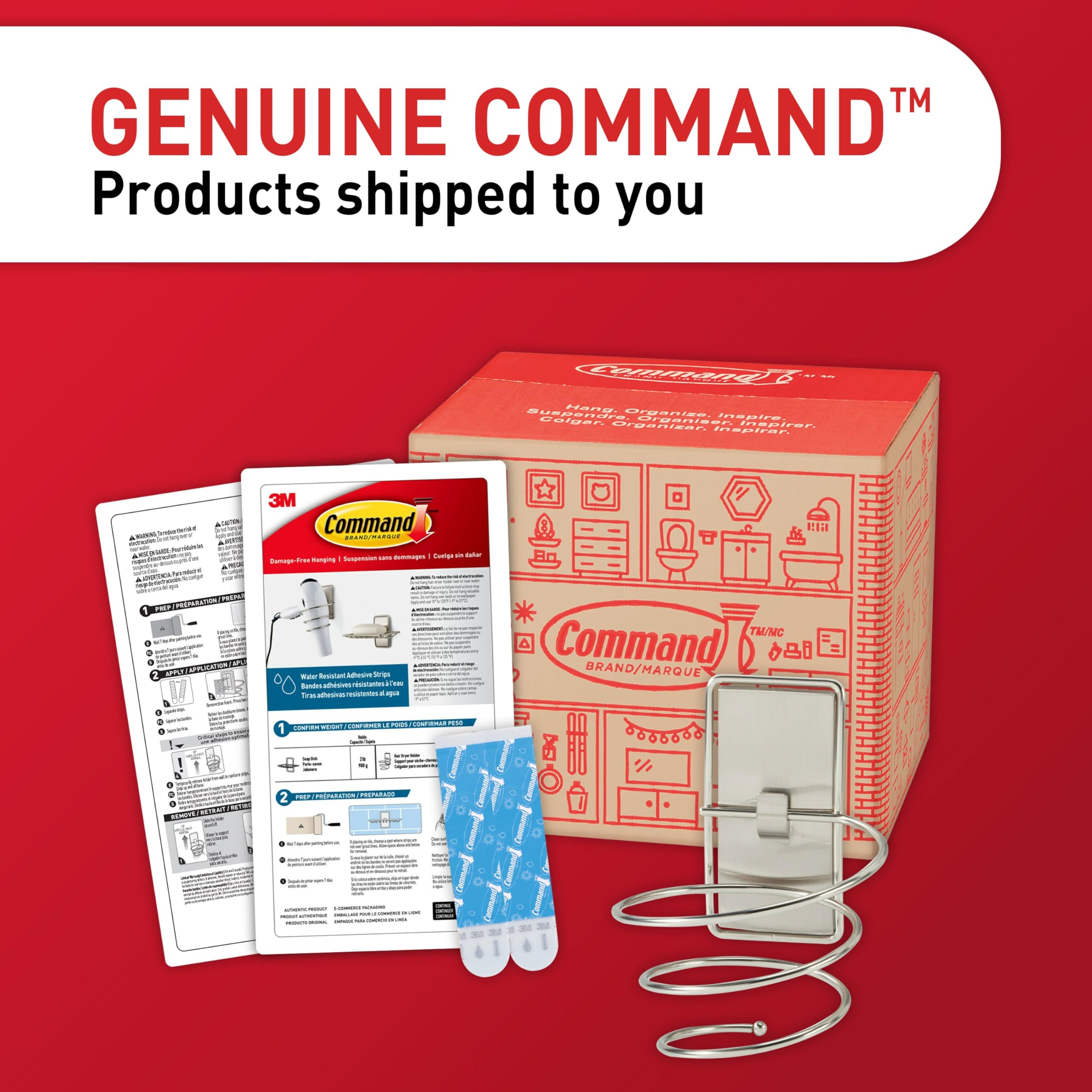 Command Hair Dryer Holder, Satin Nickel, 1-Holder, 2-Water-Resistant Strips, Organize Damage-Free