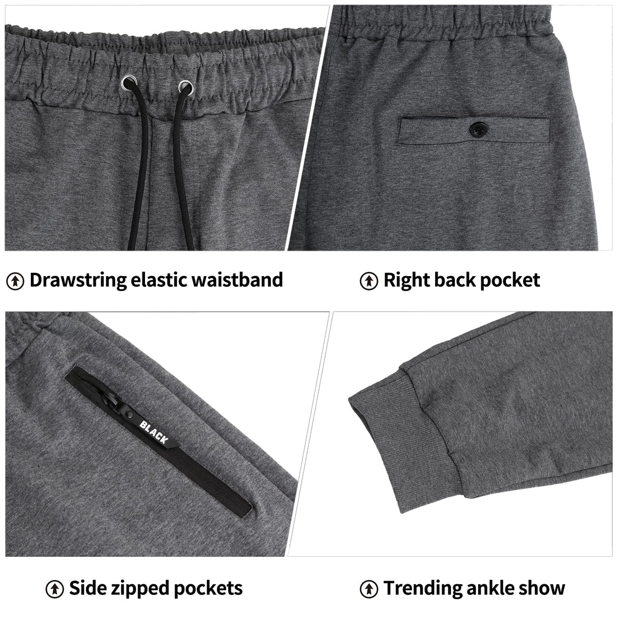BUXKR Mens Casual Joggers Sweatpants for Jogging,Running or Athletic Activities,Dark Grey,L