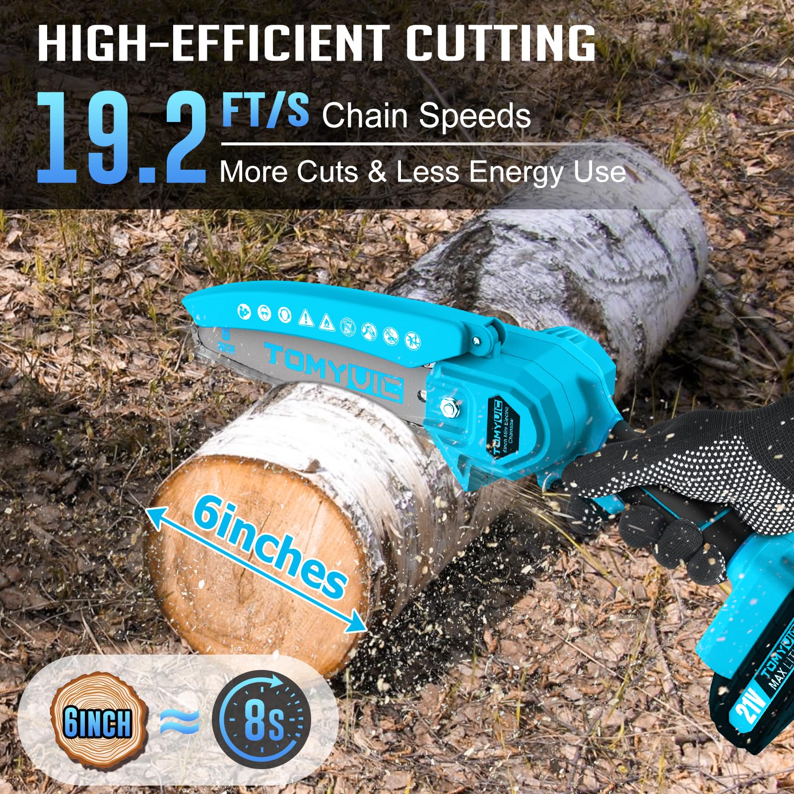 Mini Chainsaw 6-Inch Battery Powered - Best Cordless Small Handheld Chain Saw with 2 Rechargeable Batteries - 21V Power Chain Saws Battery Operated for Tree Trimming Wood Cutting