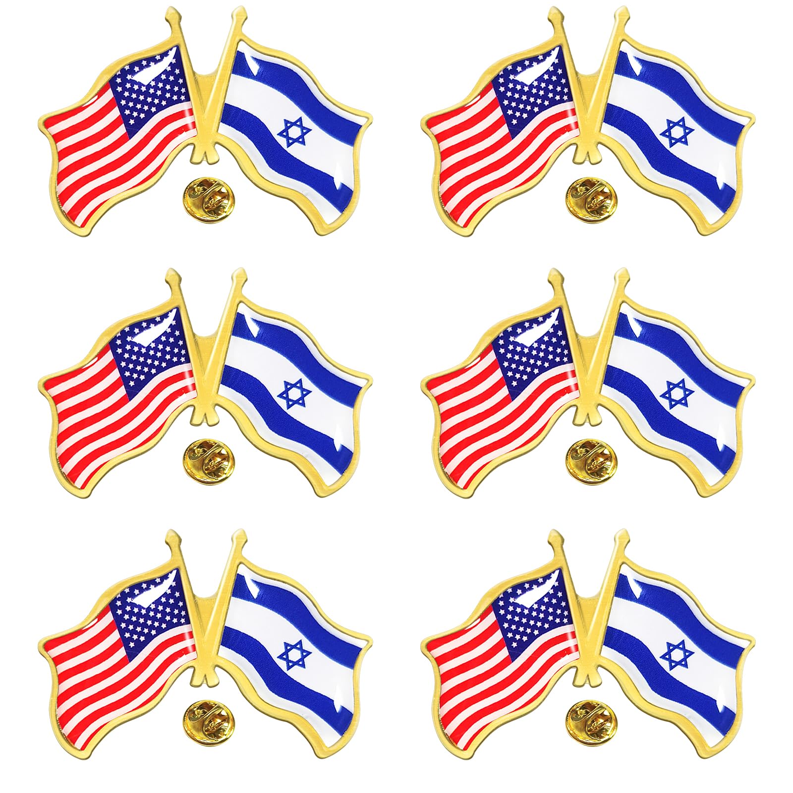 6Pcs America Israel Flag Lapel Pins, American Israel Flag Friendship Pin for Tie Hat Cuff Bag, Pins Badge Souvenir for I Stand with Israel Flag Pins