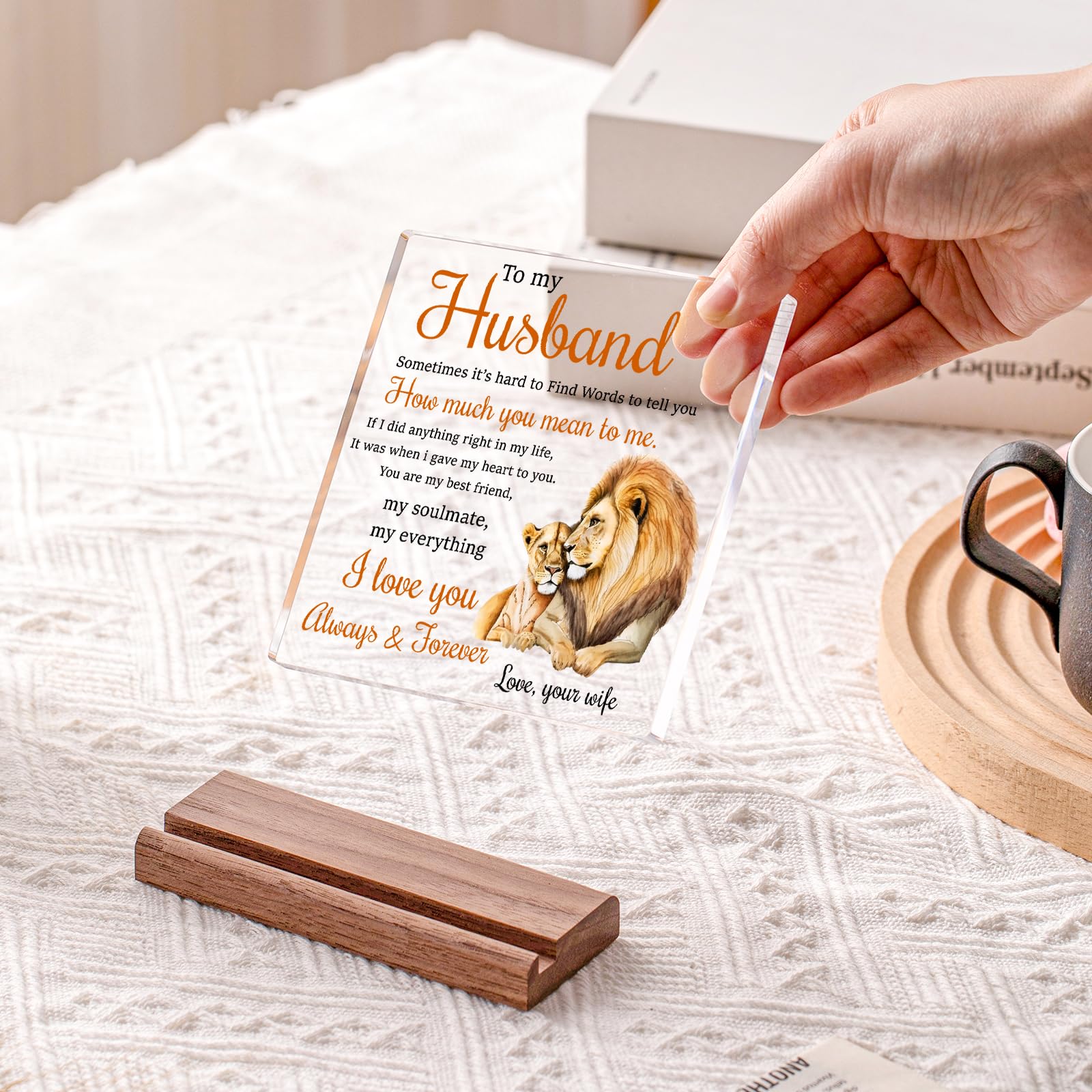 Gifts for Husband from Wife Lion Themed Loving Acrylic Plaque Gifts - Romantic Birthday Gifts for Husband Home Office Desk Decorations, Christmas, Wedding Anniversary, Valentine's Day and Father's Day
