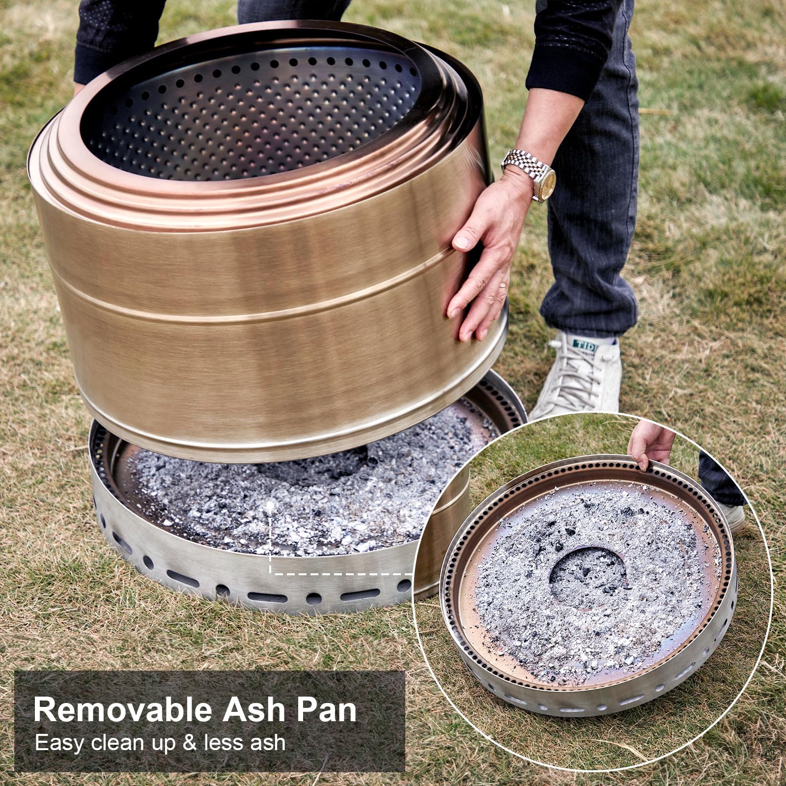 SURESTOVE Smokeless Fire Pit 19 Inch for Outdoor Wood Burning, Stainless Steel Portable Firepit with Ash Pan, Low Smoke Patio Bonfire for Camping, Backyard, Picnic, Deck Use