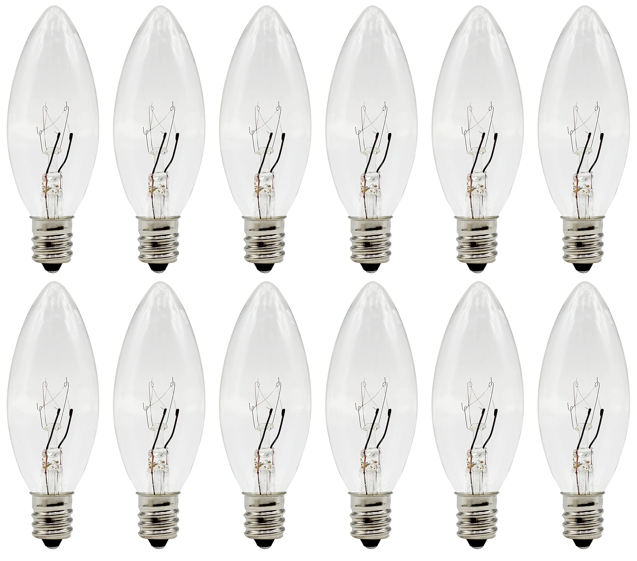 Creative Hobbies® Replacement Light Bulbs for Electric Candle Lamps, Window Candles, & Chandeliers - 7 Watt Candelabra (E12), Clear Incandescent, Steady Burning, 120v 7w Bulb - Pack of 12
