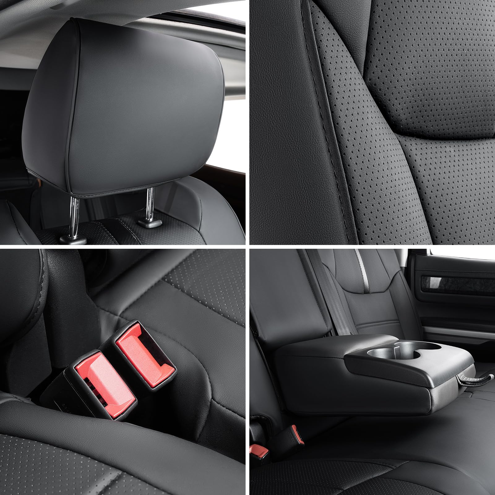 Super Cover for Toyota Tundra Seat Covers 2014-2021(CrewMax only), Full Covered Black Seat Protectors Pickup Truck Leather Seat Cover Set for Tundra 2021 2020 2019 2018 2017 2016 2015 2014 Accessories