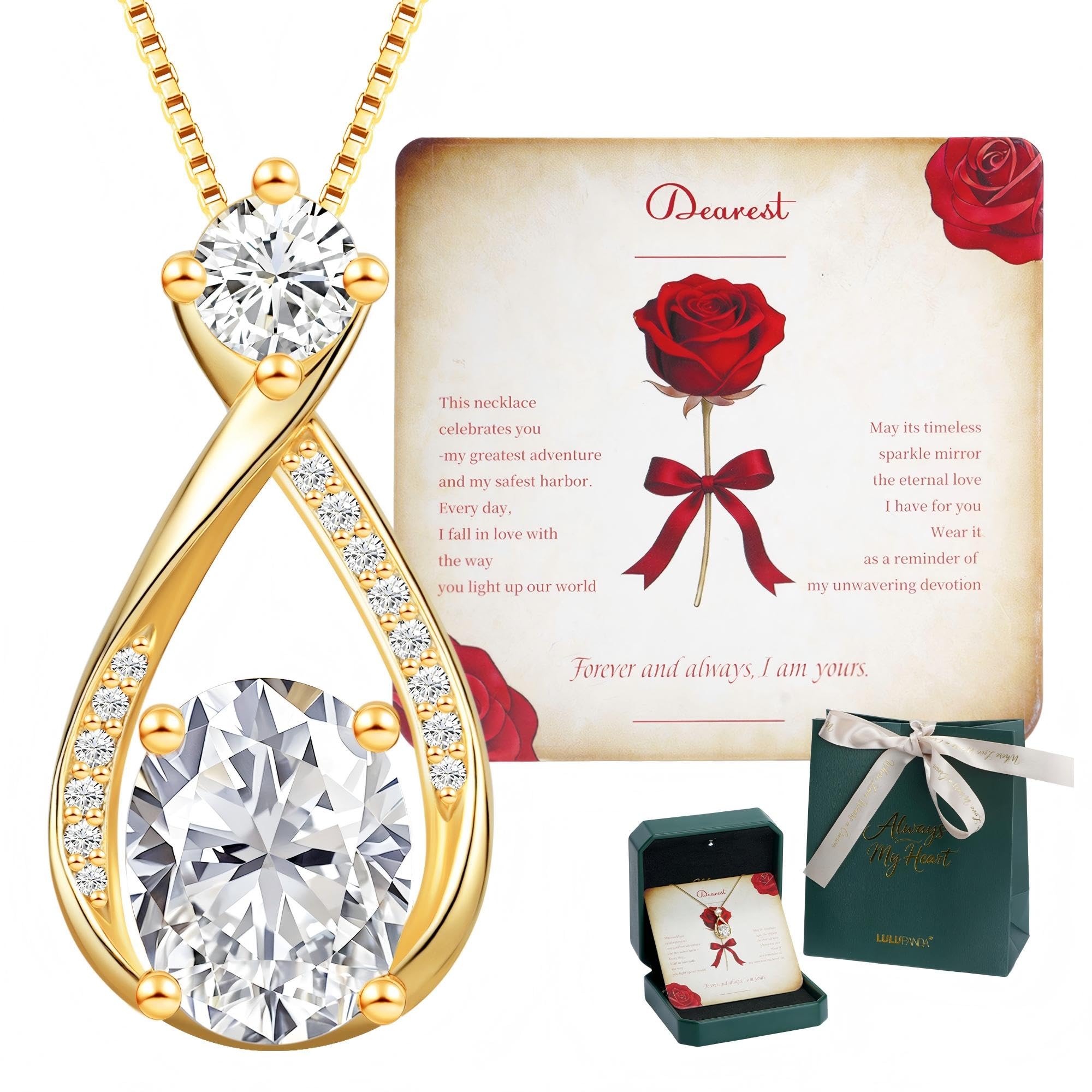 lulupanda Necklace Gift for Anniversary Birthday: 2ct Oval Infinity Pendant 14k Gold Necklace for Women - Anniversary Birthday Valentine Love for Wife/Girlfriend – Adjustable Hypoallergenic Daily Wear Jewelry with Gift Box