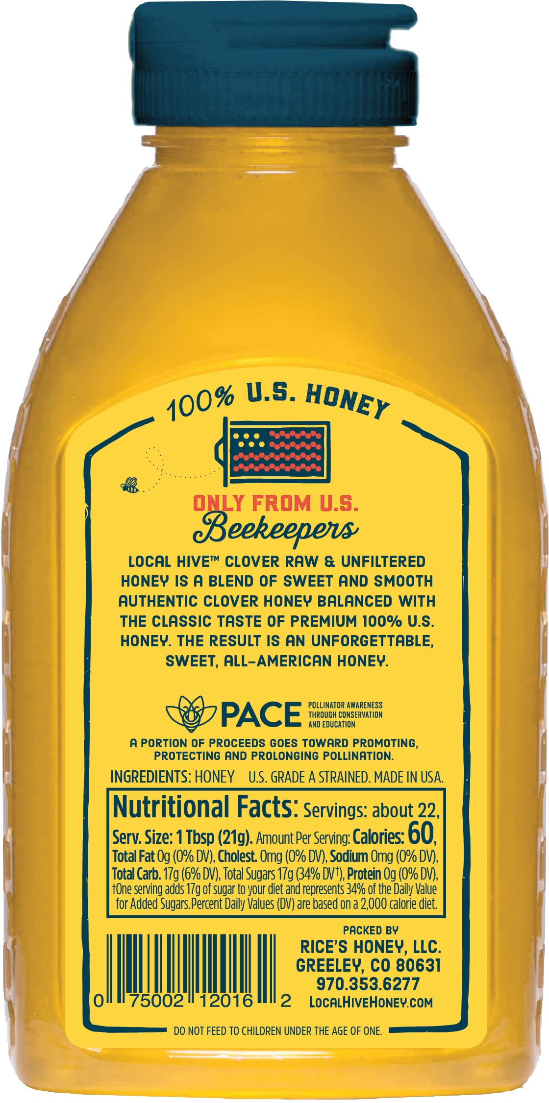 Local Hive Authentic Clover Raw Unfiltered Honey – 16 oz, 100% Pure US Honey, Sourced from American Bees and Beekeepers - Natural Sweetener, Ideal for Tea, Baking, and Cooking