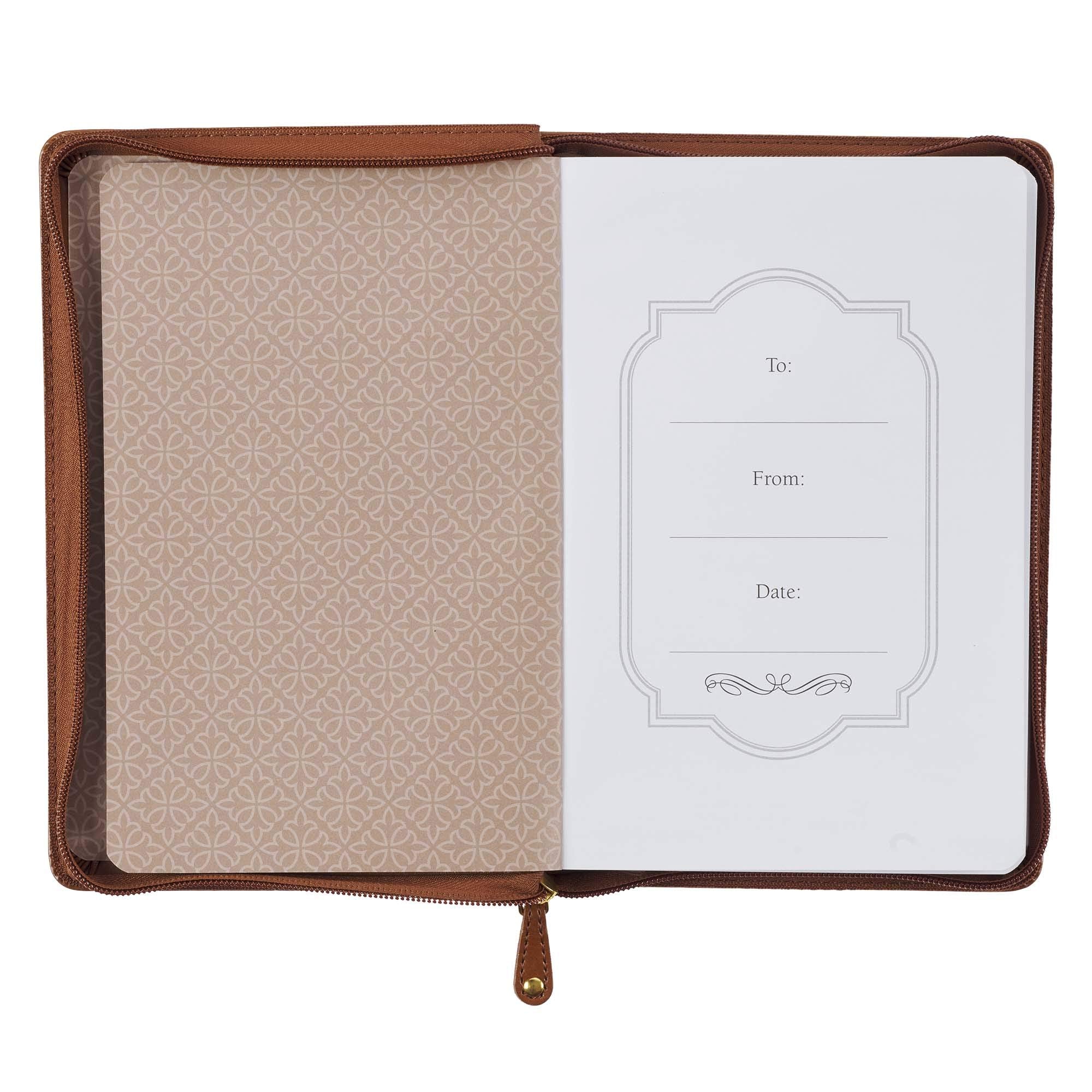 Classic Faux Leather Journal For I Know The Plans Jeremiah 29:11 Bible Verse Bible Verse Brown Inspirational Notebook, Lined Pages w/Scripture, Ribbon Marker, Zipper Closure