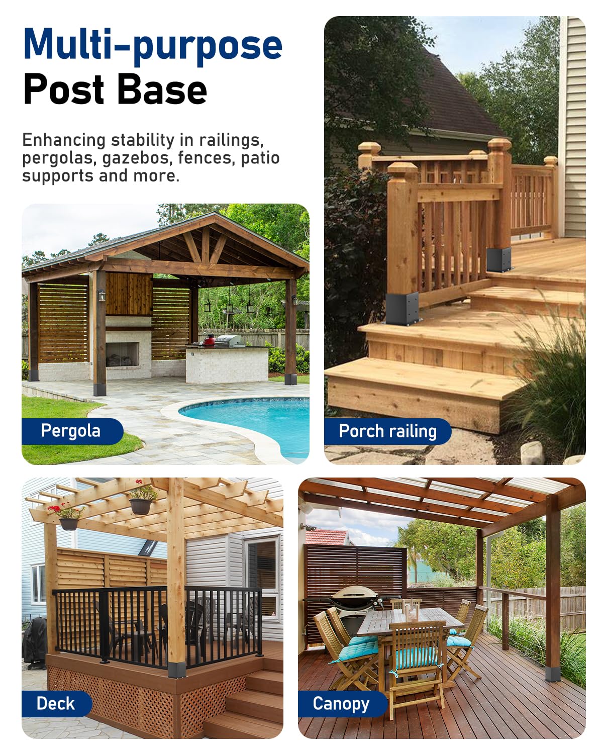 vikofan Nominal 6x6 Post Base for Concrete, Raised 6x6 Post Bracket Anchor, Deck Post Base, Wood Fence, Gazebo, Pergola Brackets Kit 6x6, Black, 8-Pack