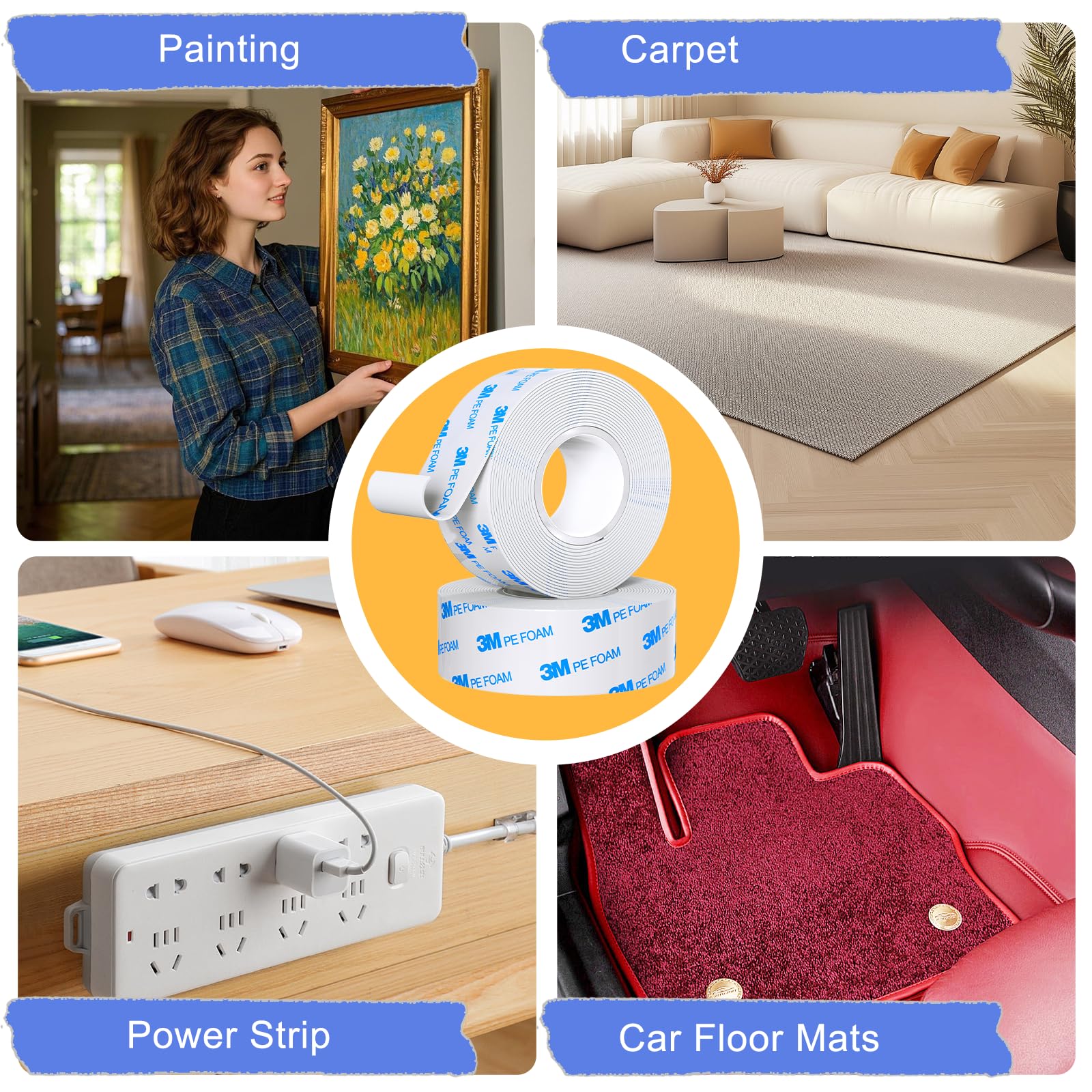 PHIXBEAR Heavy Duty Double Sided Tape, Made of 3M - Removable & No Damage, Waterproof, 1.18in x 19.68ft 2 Rolls, Ideal for Home & Auto