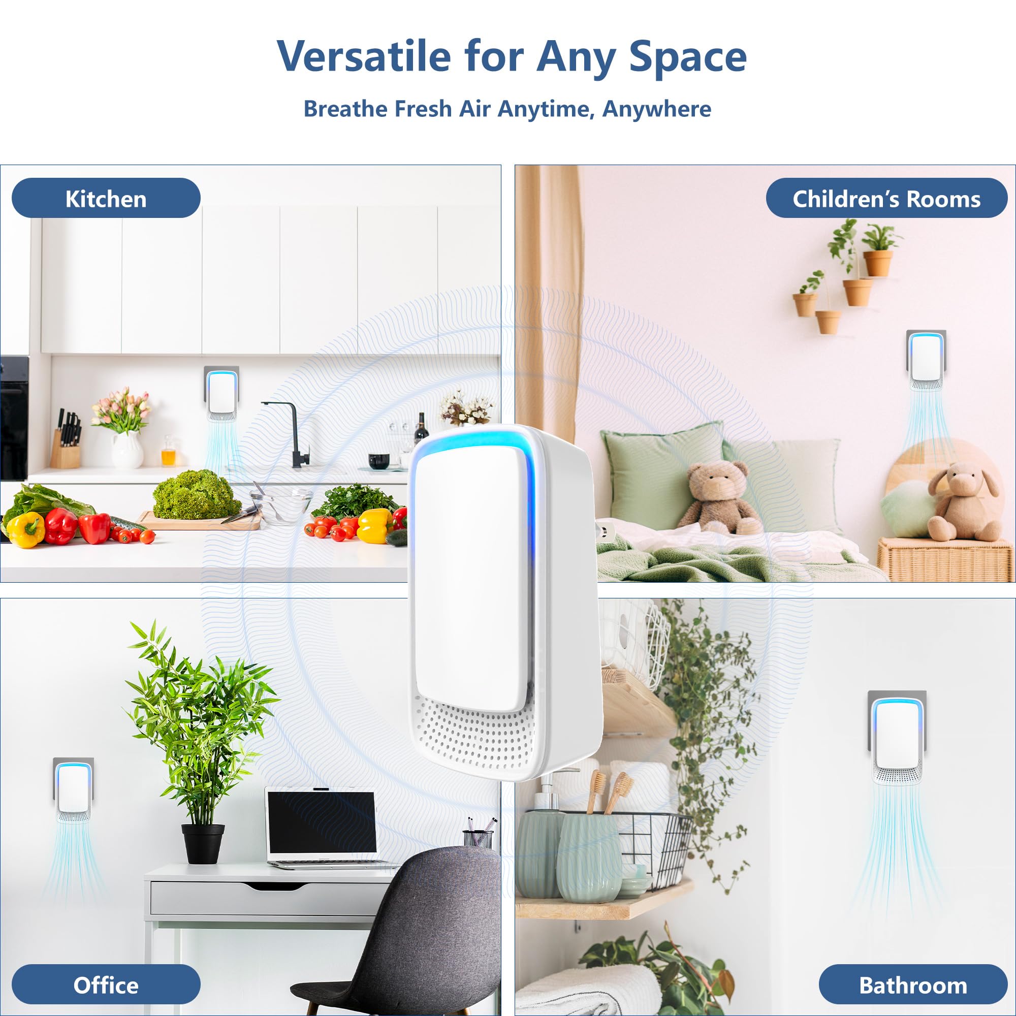 Mini Plug-In Air Ionizer for Home - No Filter Needed, Silent 30dB, Releases 40-100M Ions/Min, Ultra Slim, Saves Energy in Bedroom/Office(4 Pack)