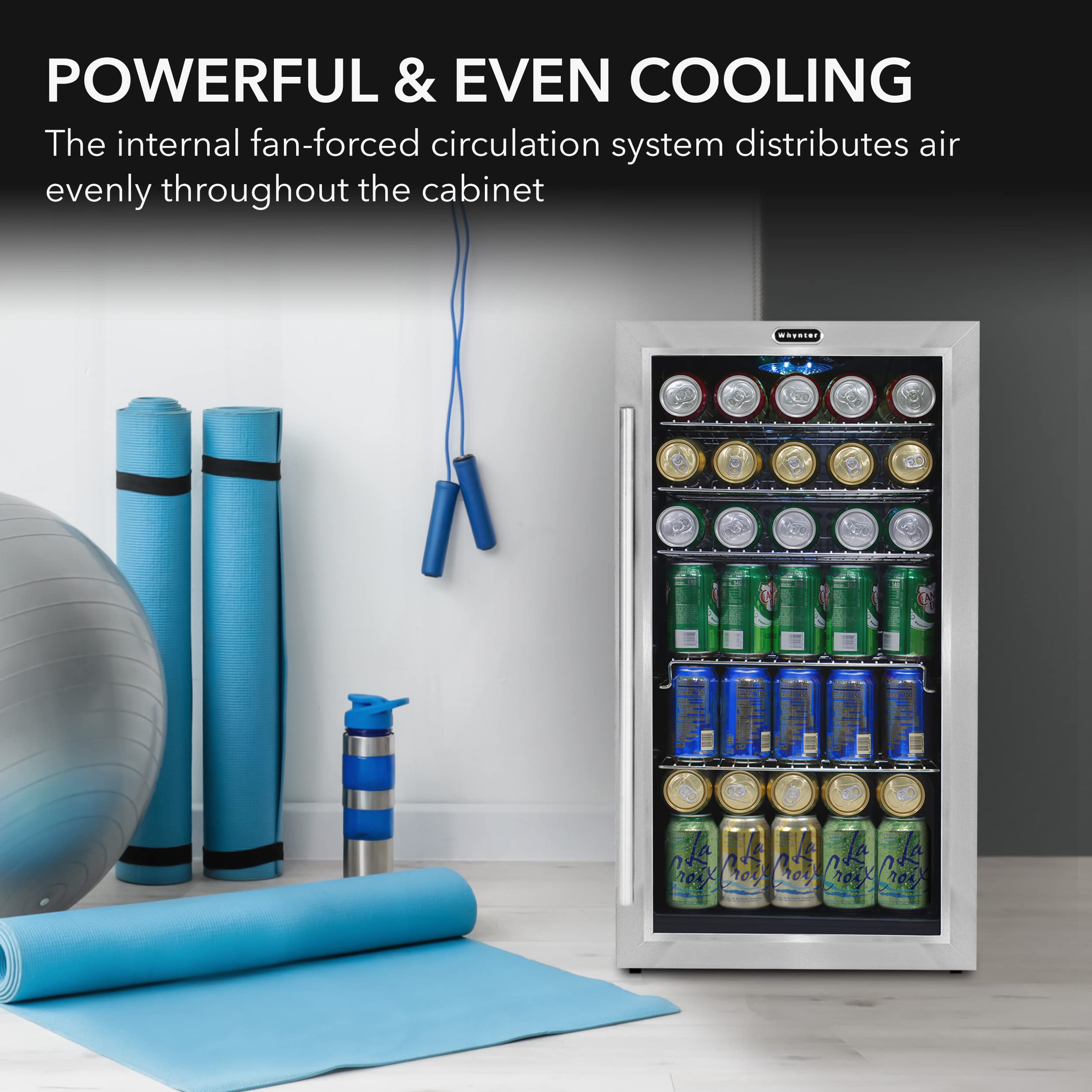 Whynter 120-Can Beverage Refrigerator with Glass Door, 3.1 Cu Ft Freestanding Drink Mini Fridge, BR-130SB, Stainless Steel