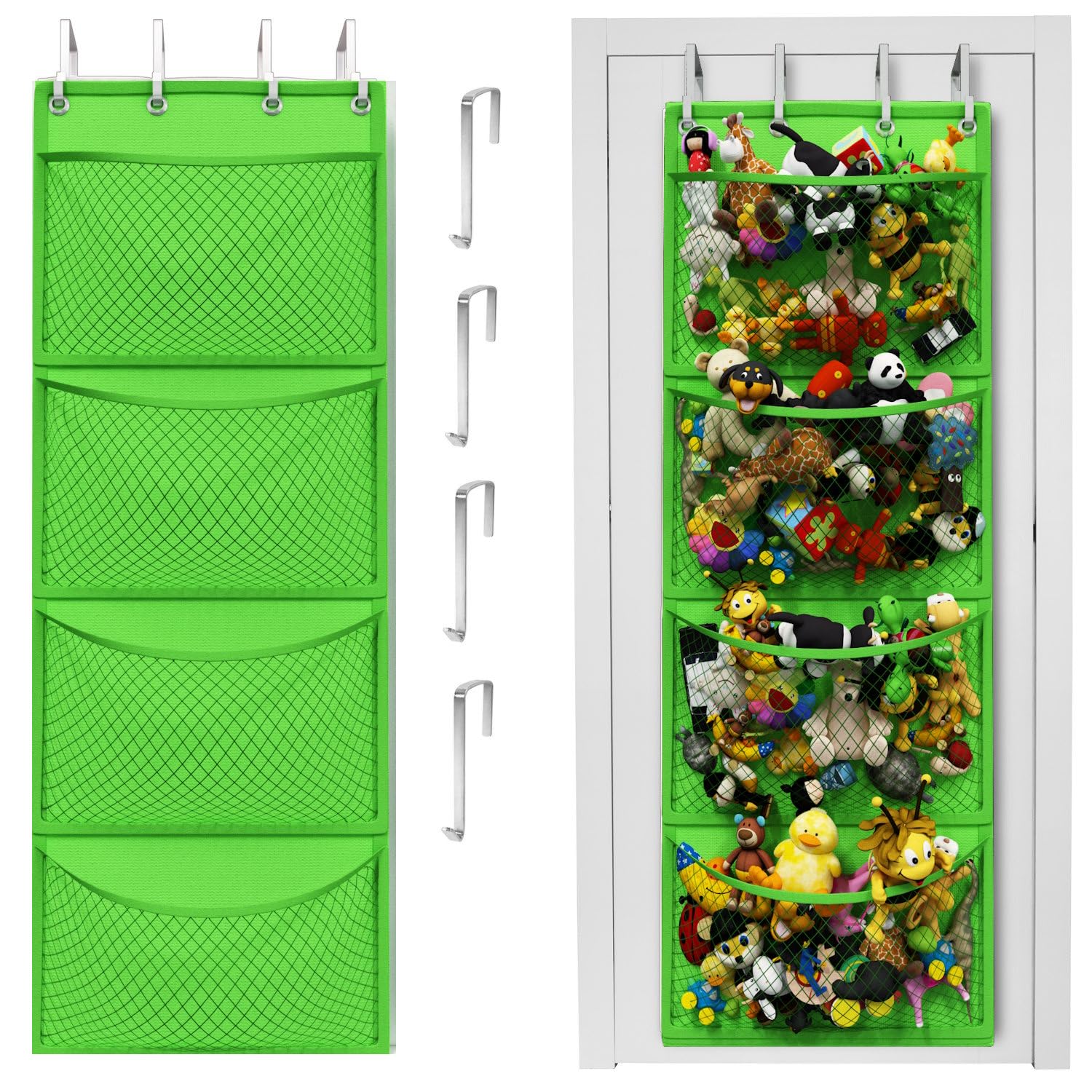 Honeyera Complete Plush & Toy Storage Bundle Green Stuffed Animal Organizer & Squishmallow Holder – Quick Install, Perfect for Small Spaces