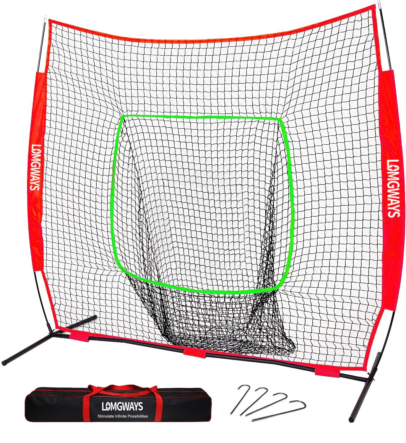LOMGWAYS 8x8 ft Baseball & Softball Practice Net with Steel Frame for Batting, Hitting, Pitching, Portable Baseball Batting Net with Carry Bag, Great for All Levels