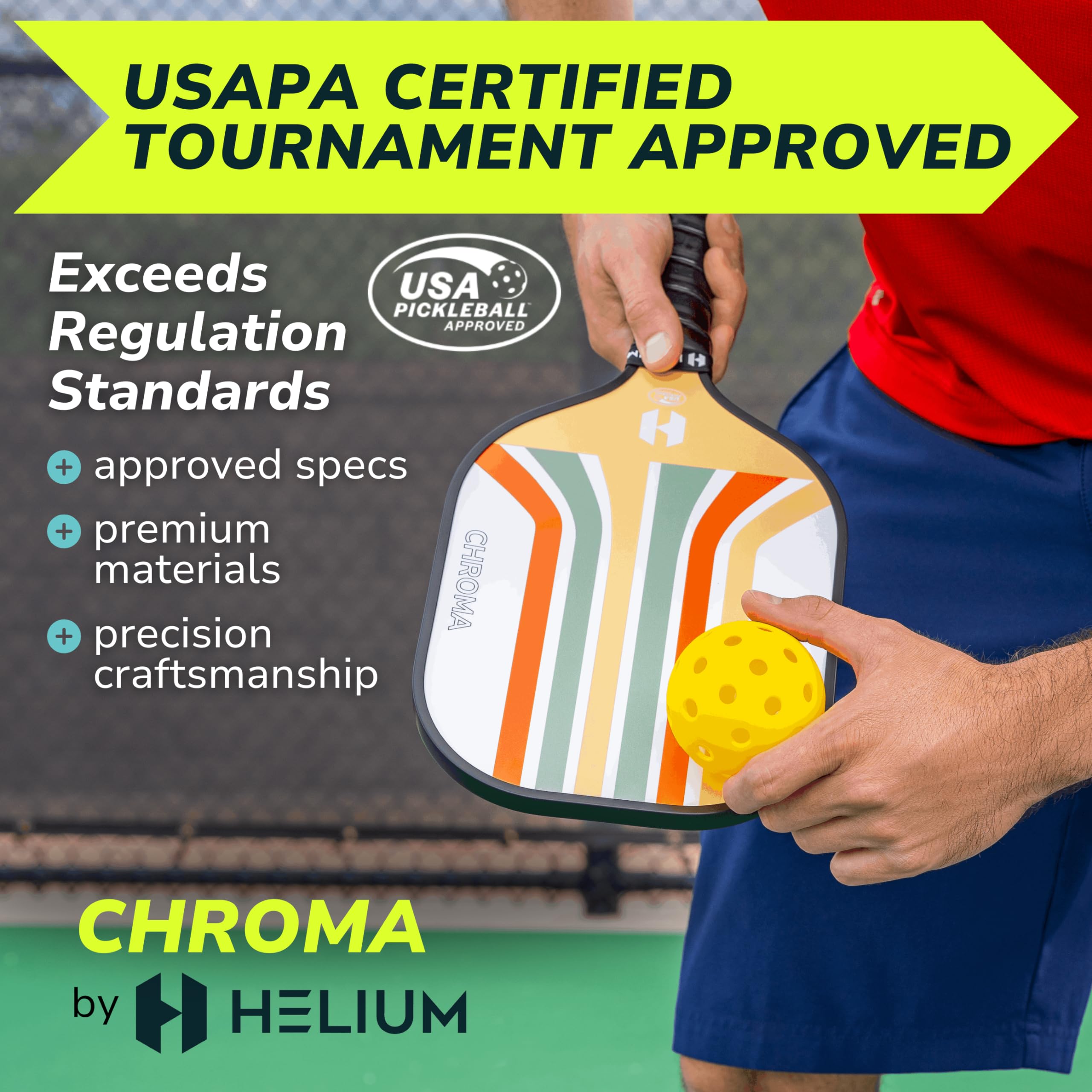 Helium Pickleball Paddles Set of 4 - USAPA Certified - Graphite Fiberglass Surface, Lightweight Honeycomb Core