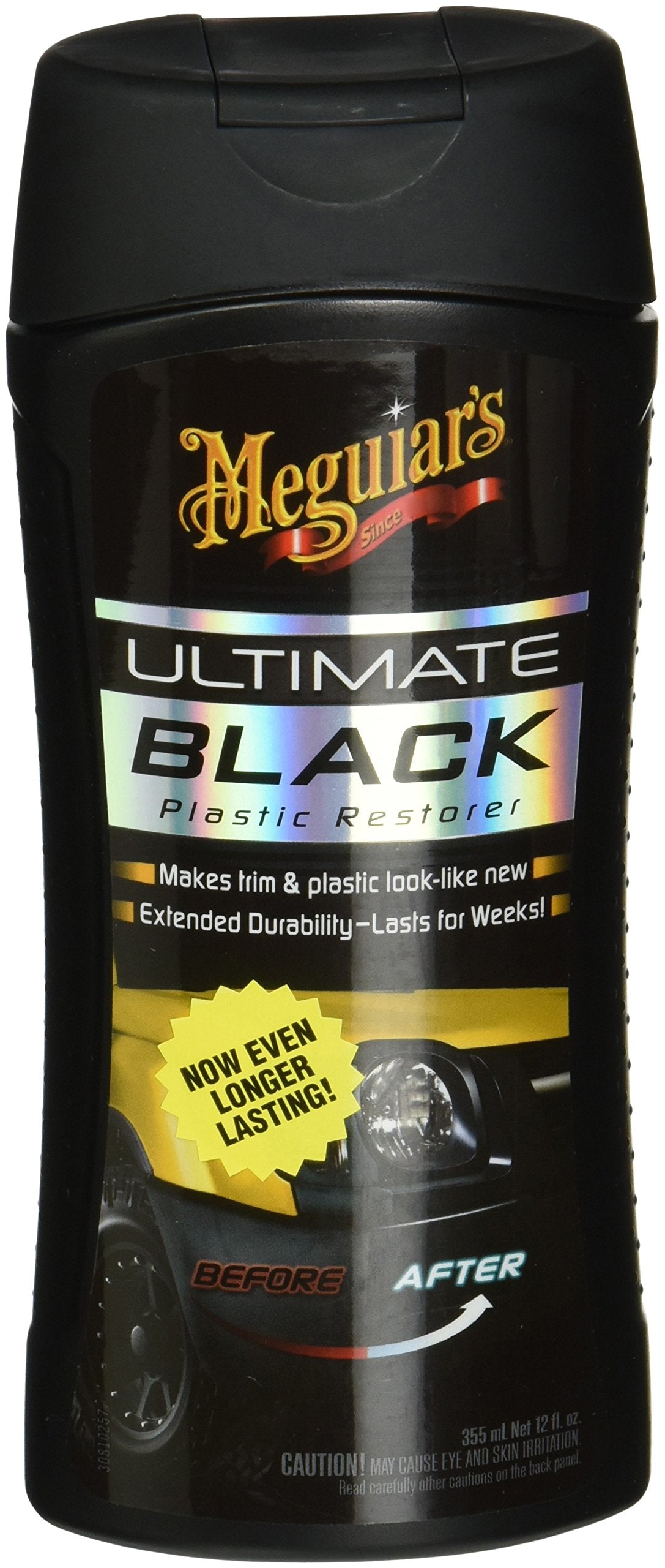 Meguiar's Ultimate Black Plastic Restorer - Give Yourself the Gift of Shine This Holiday Season and Enhance Faded Trim with Long-Lasting UV Protection - 12 Oz