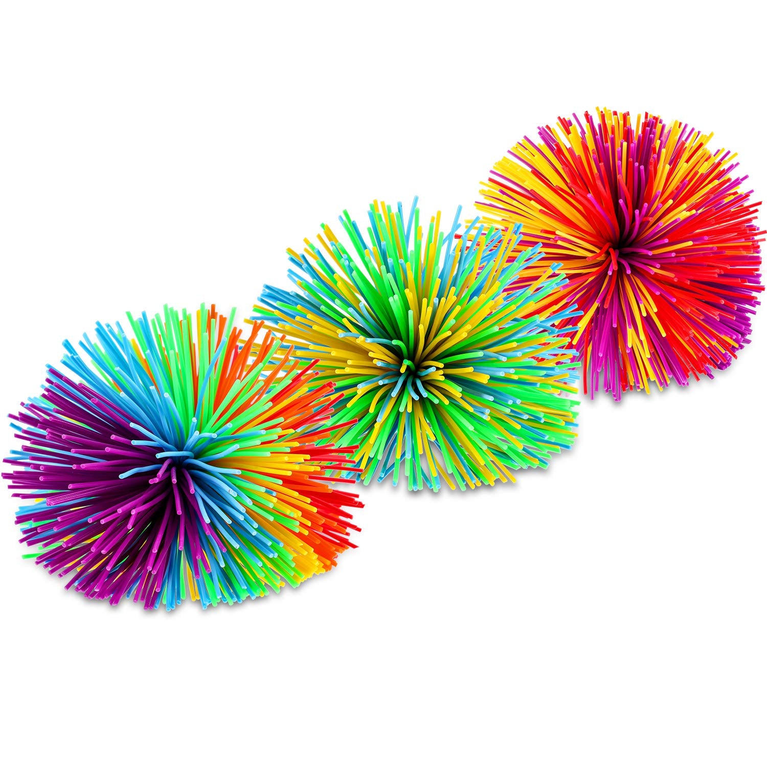 Leinuosen 12 Pieces Monkey Stringy Balls Sensory Stringy Ball Soft Rainbow Pom Bouncy Stress Bags Stuffers Party Favors Birthday Gifts, Multicolor (2.75 Inch)