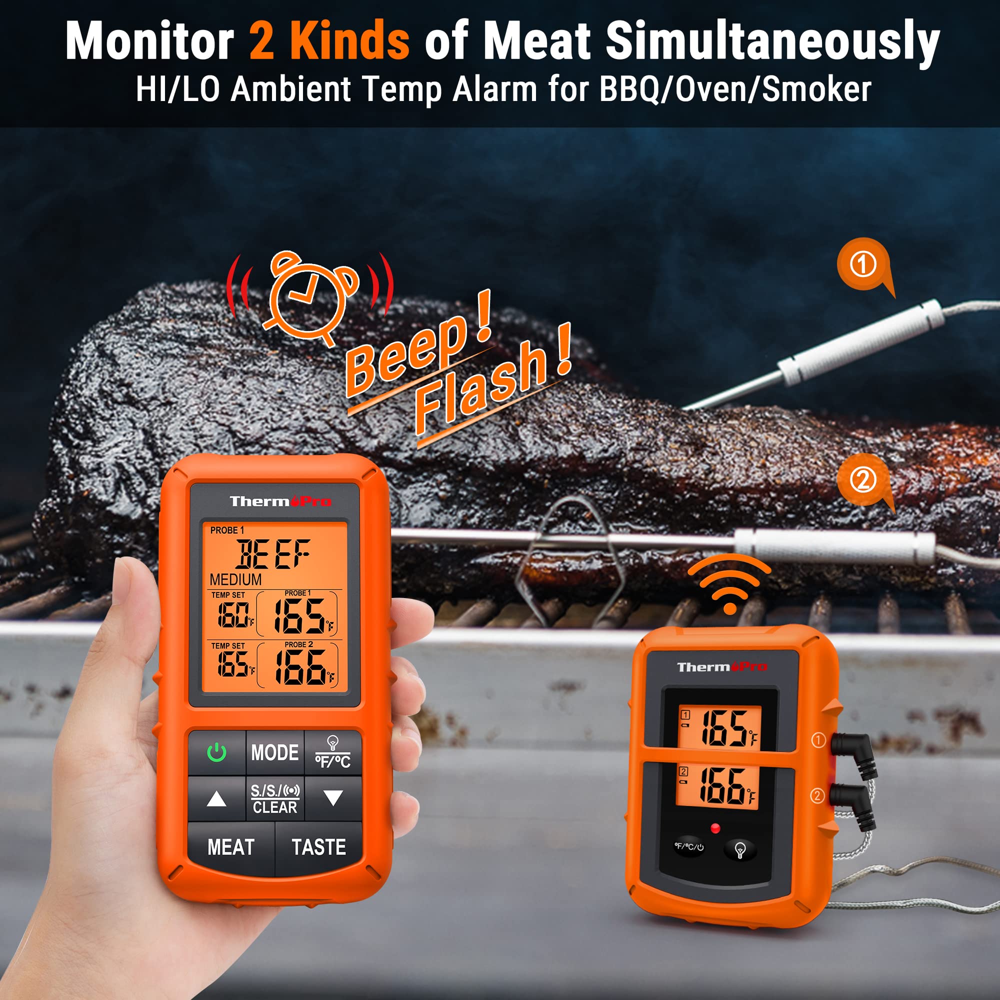 ThermoPro TP20 500FT Wireless Meat Thermometer with Dual Meat Probe, Digital Cooking Food Meat Thermometer Wireless for Smoker BBQ Grill Thermometer