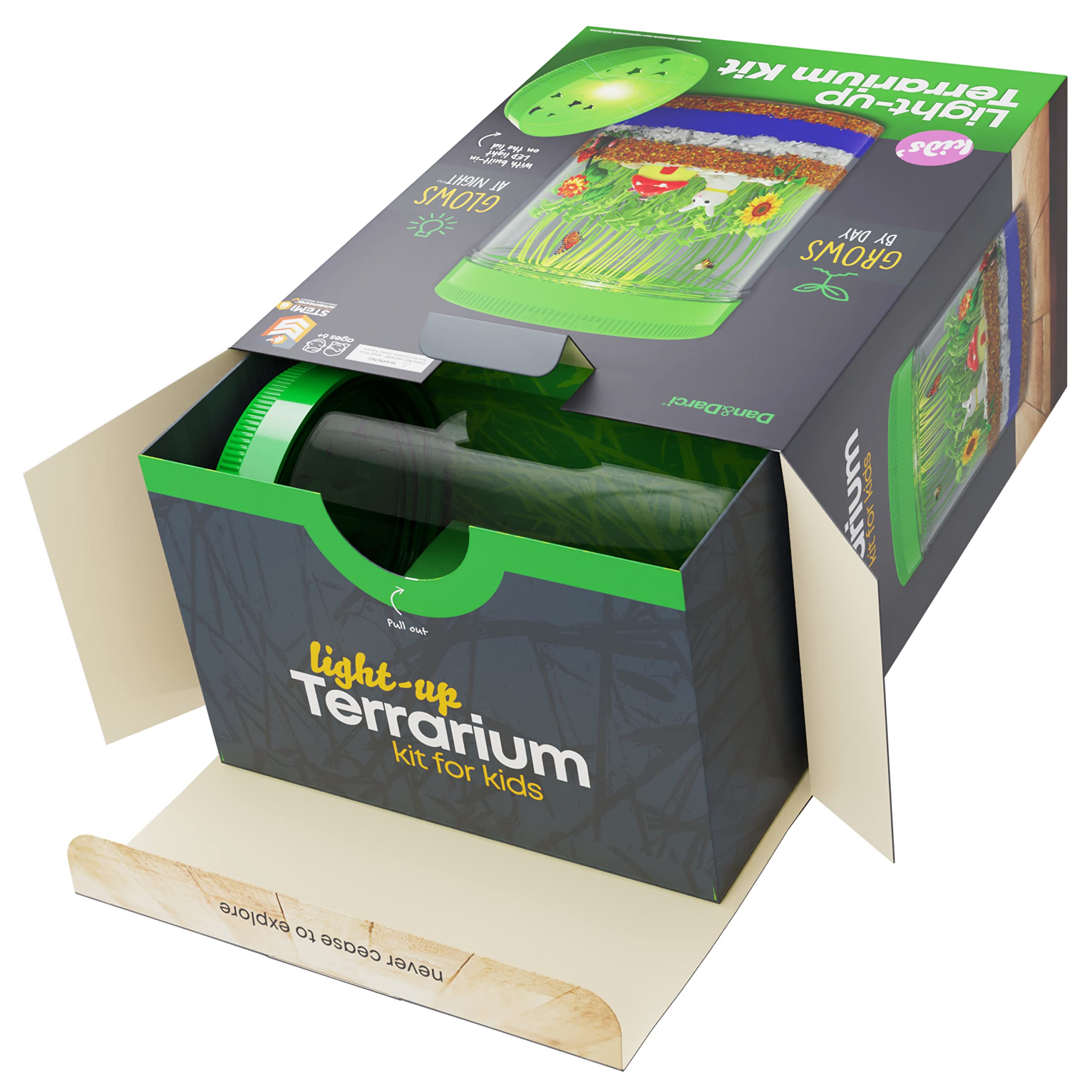 Dan&Darci Light-Up Terrarium Kit for Kids - STEM Science Kits - Gifts for Kids - Educational DIY Kids Toys for Boys & Girls - Crafts Projects Ideas for Ages 6 7 8-12 Year Old Age