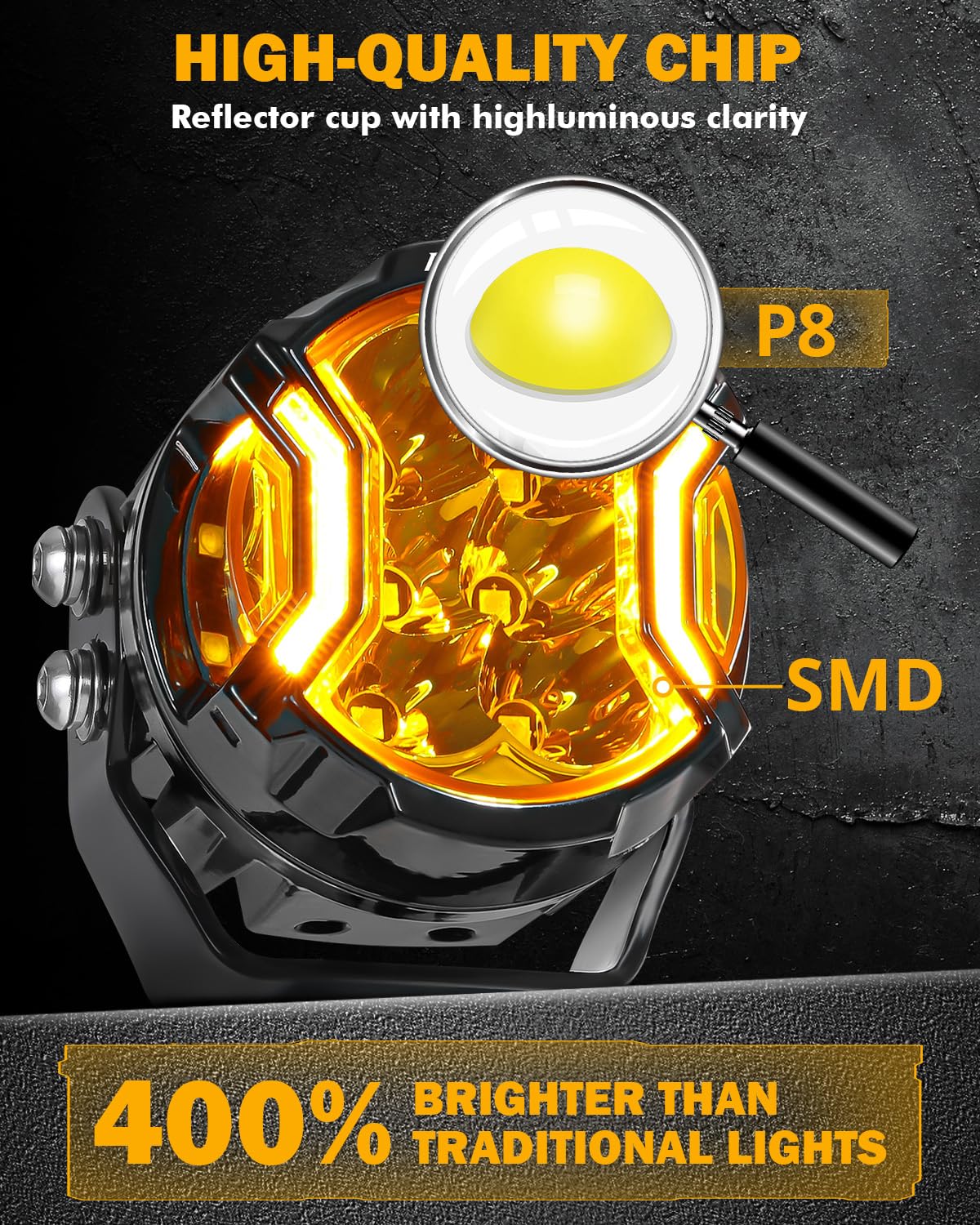 Auxbeam V-Ultra Series 3 Inch 108W LED Round Pods, 3 Modes Offroad Driving Side Shooter Light with Amber DRL, 270° Ultra-Wide Amber Cube Universal Spotlights with Covers & DT Plug Wiring Harness