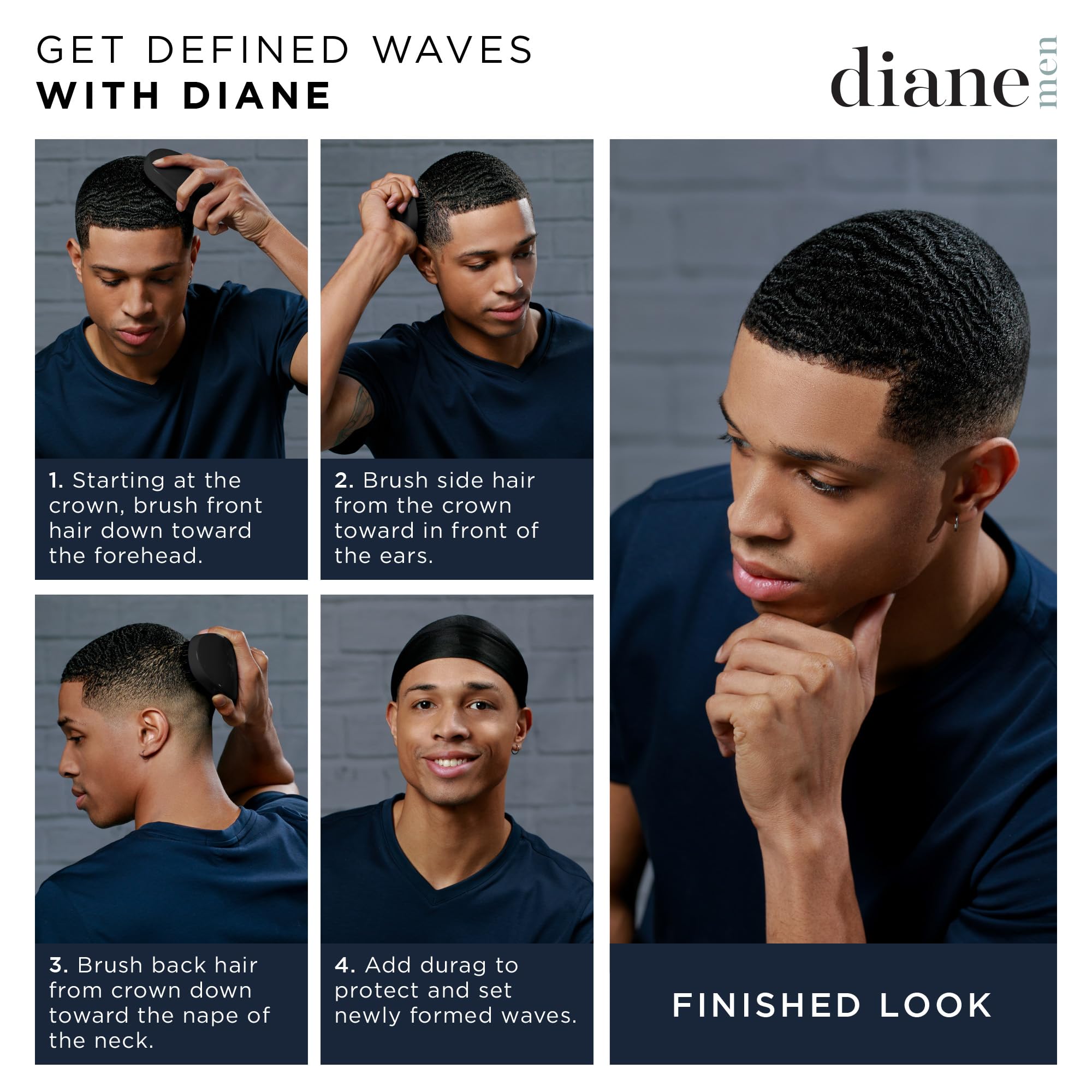 Diane 100% Soft Boar Bristle Brush for Men and Women – Soft Bristles for Fine to Medium Hair – Use for Smoothing, Wave Styles, Soft on Scalp, Club Handle, D8169