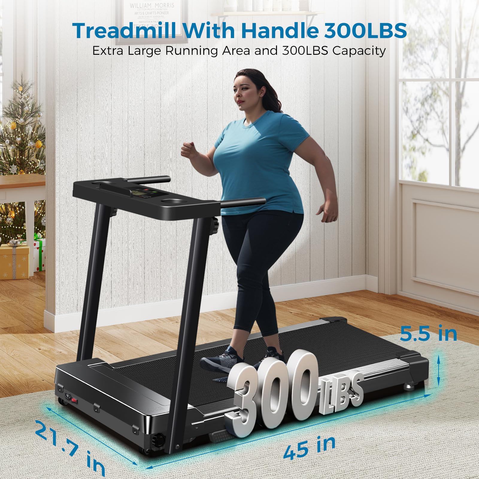 Treadmill with Handles, 2025 Upgraded Small Treadmills Home, Portable Electric Treadmills for Home 300 lbs Capacity,Walking Pad Treadmill,Lightweight Folding Foldable Walking Pad with LED Display