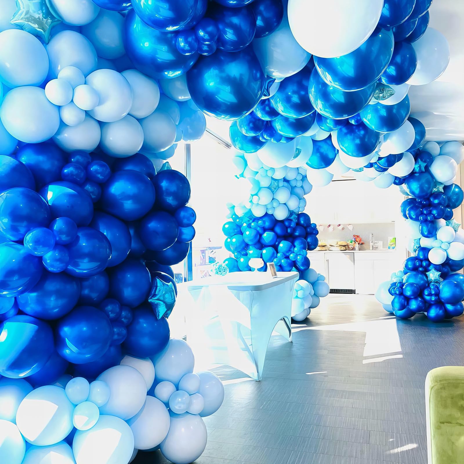 HILAVO Blue Balloon Garland Arch Kit 12 Inch 90 Pcs Metallic Chrome Pearl Baby Light Dark Royal Blue Latex Balloons for Winter Wonderland Baby Shower Birthday Wedding Ocean Party Decor