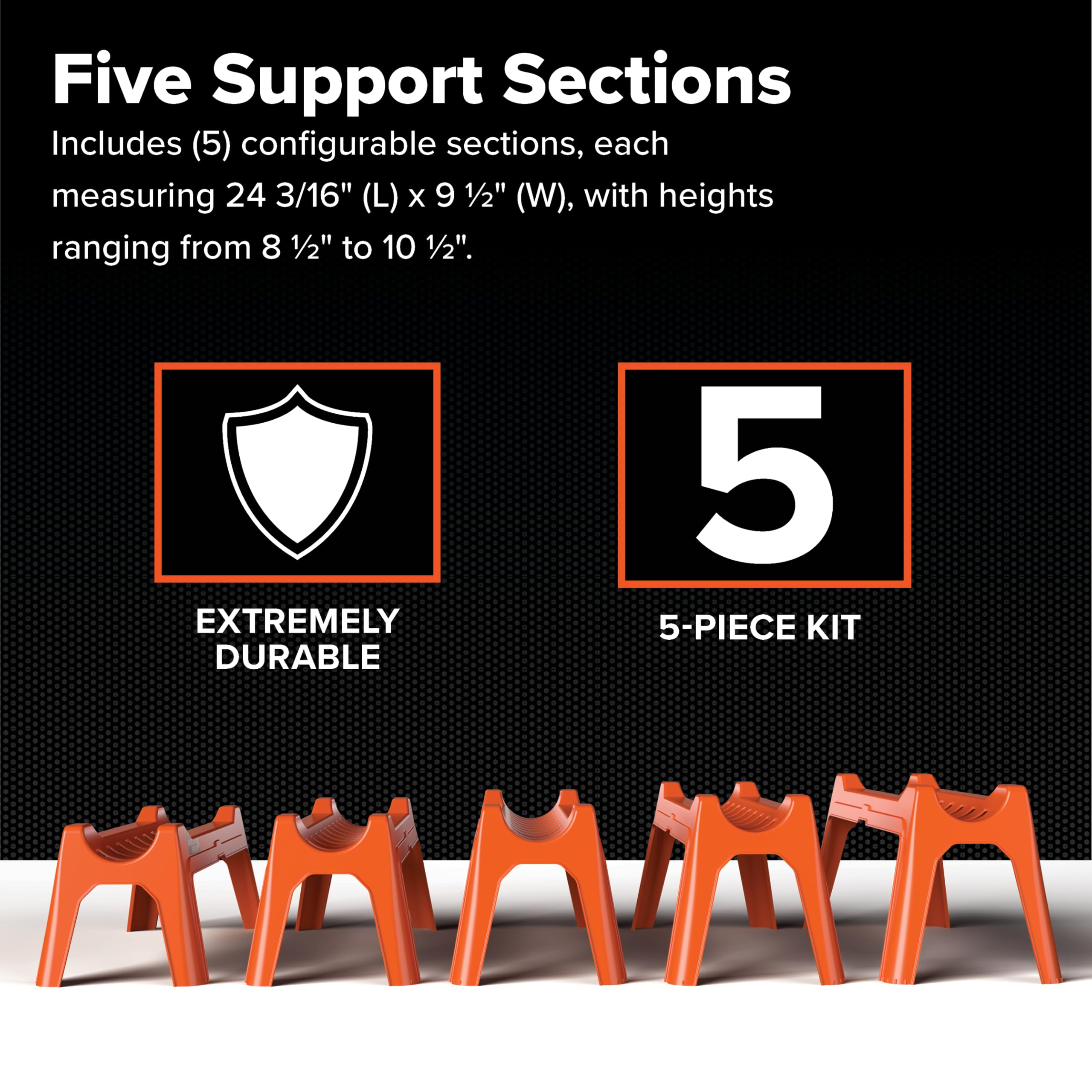 Camco Rhino RV Sewer Hose Support Kit - Extends Over Uneven Terrain for Easy Drainage - Supports Up to 15-Feet of RV Sewer Hose - Features Nesting Design for Storage - 5 Support Sections (43072)