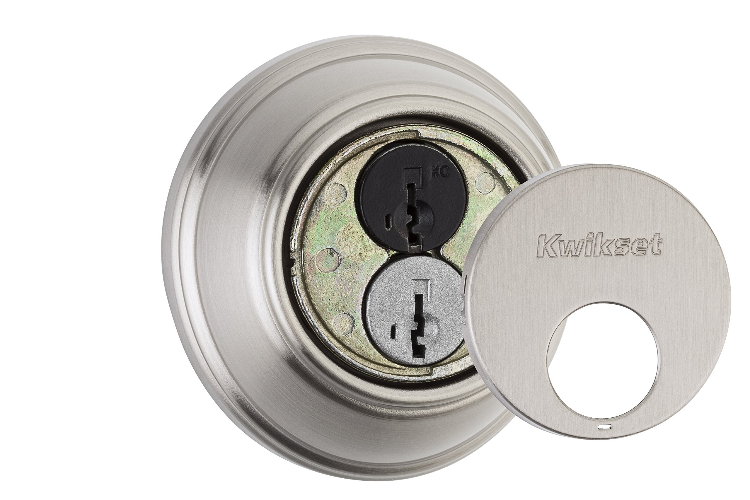 Kwikset 816 Key Control Deadbolt Lock, Round Satin Nickel Exterior Keyed Front Entry Door, Pick Resistant SmartKey Rekey Security, Single Cylinder Dead Bolt, with Microban Protection