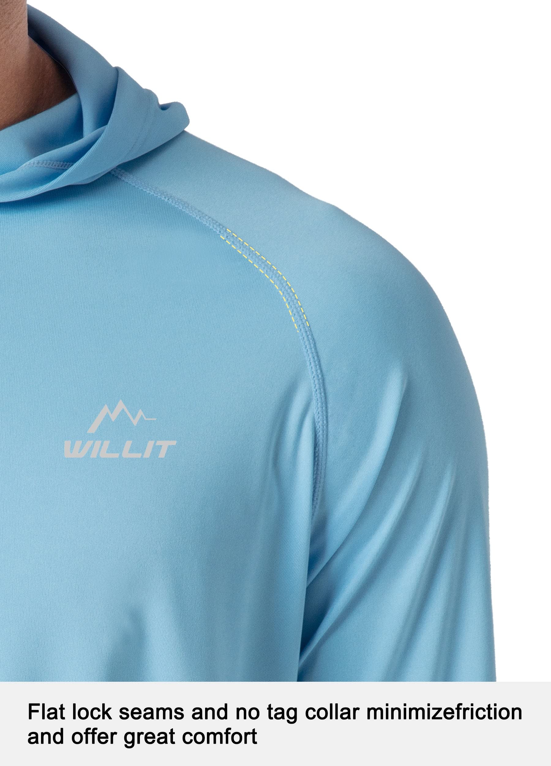 Willit Men's UPF 50+ Sun Protection Hoodie Shirt Long Sleeve Rash Guard Fishing SPF Outdoor UV Shirt Lightweight Pocket Blue XXXL
