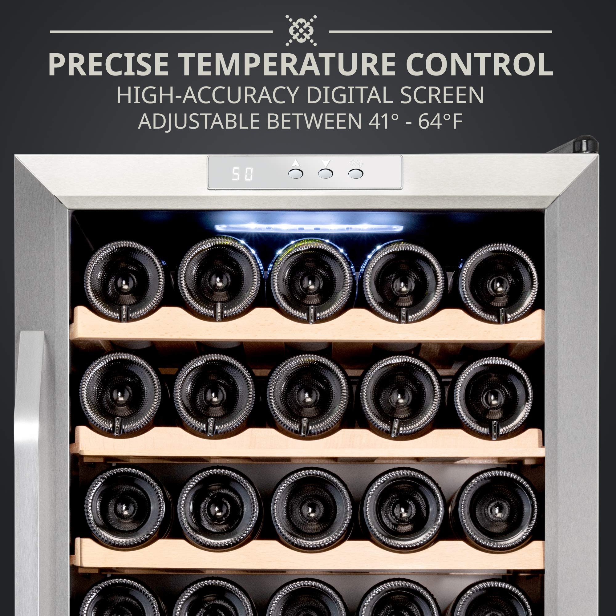Ivation 34 Bottle Compressor Wine Cooler Refrigerator w/Lock | Large Freestanding Wine Cellar For Red, White, Champagne or Sparkling Wine | 41f-64f Digital Temperature Control Fridge Stainless Steel