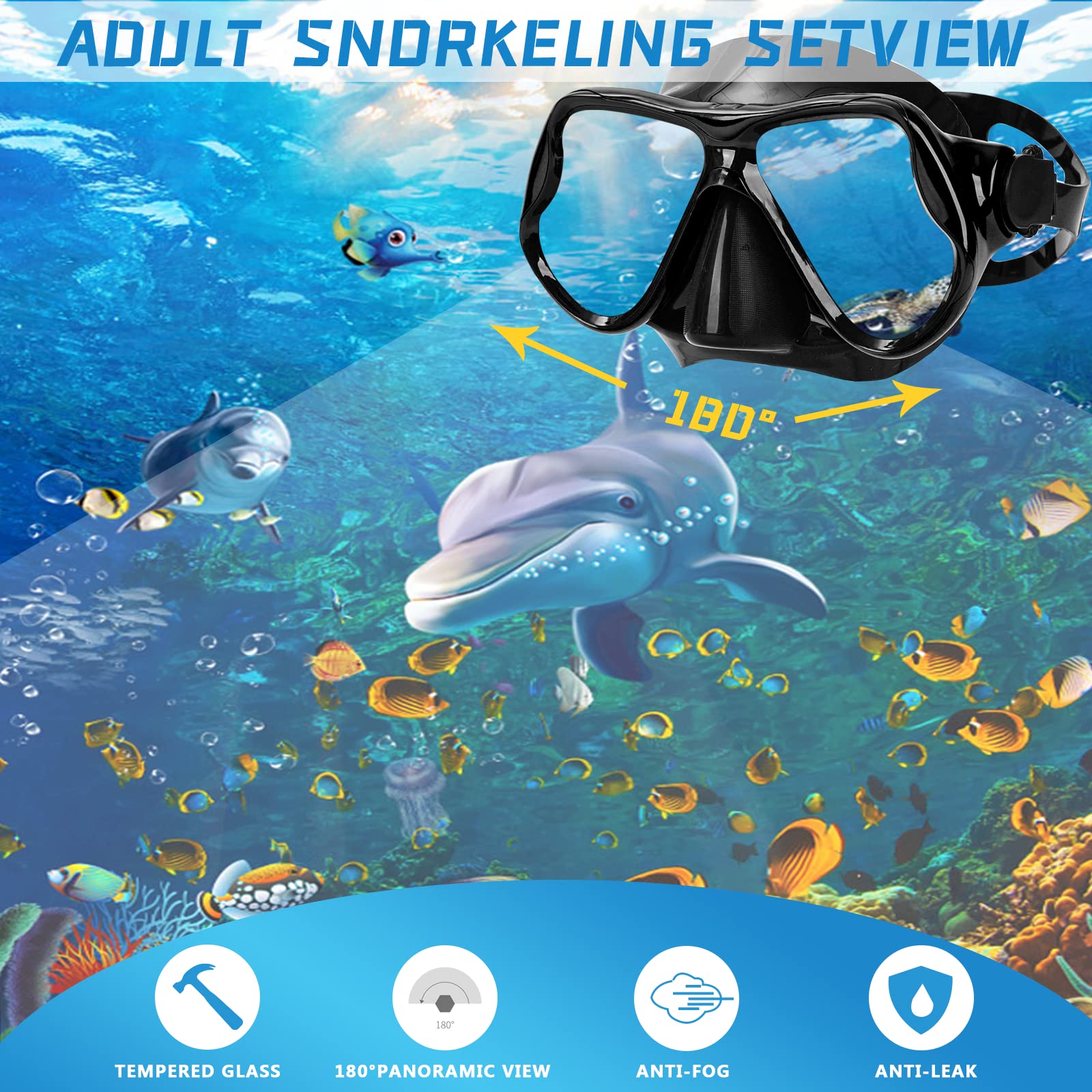 DIPUKI Snorkeling Gear for Adults Snorkel mask Set Scuba Diving mask Dry Snorkel Swimming Glasses Swim Dive mask Nose Cover Youth Diving (Black+Pink(2 Pack))