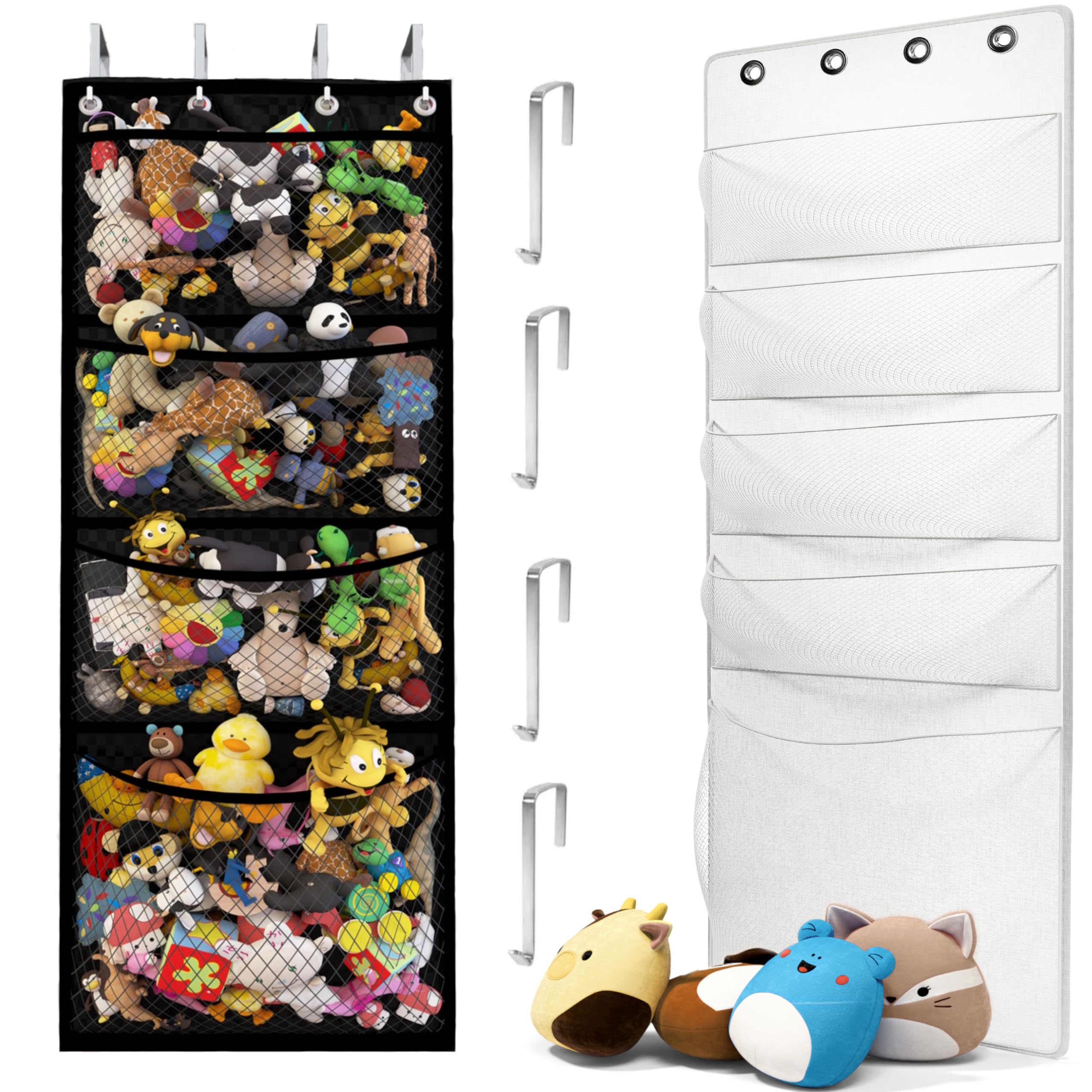 Honeyera Complete Plush & Toy Storage Bundle Black Stuffed Animal Organizer & Squishmallow Holder – Quick Install, Perfect for Small Spaces