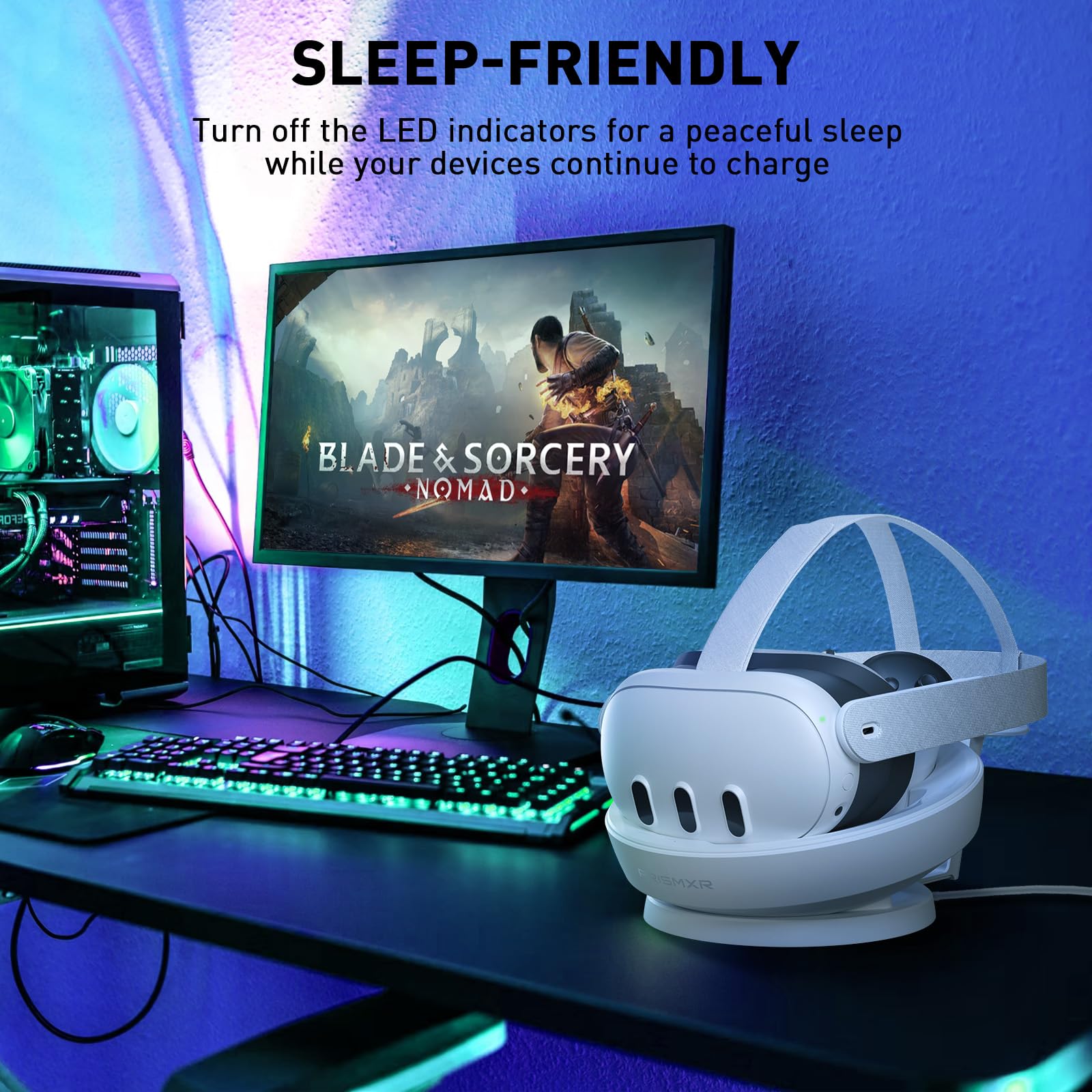 PRISMXR Charging Dock Compatible with Meta Quest 3 Accessories Fast Charging Station for Oculus Quest 3 and Controllers with 2 Rechargeable Batteries (Carina D1)