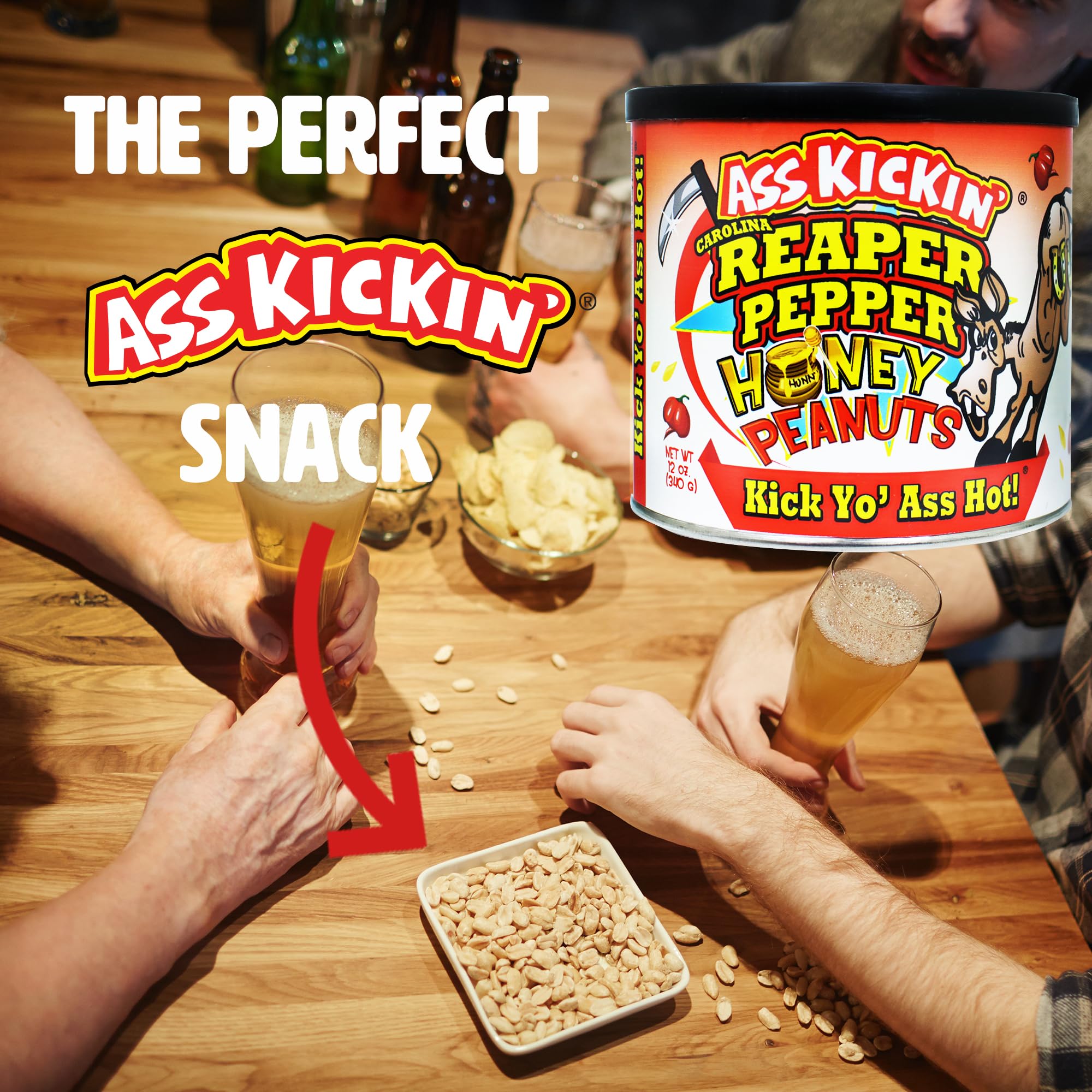 ASS KICKIN’ Carolina Reaper Spicy Hot Peanuts – 12oz - Ultimate Spicy Gourmet Gift Peanuts - Try if you dare!