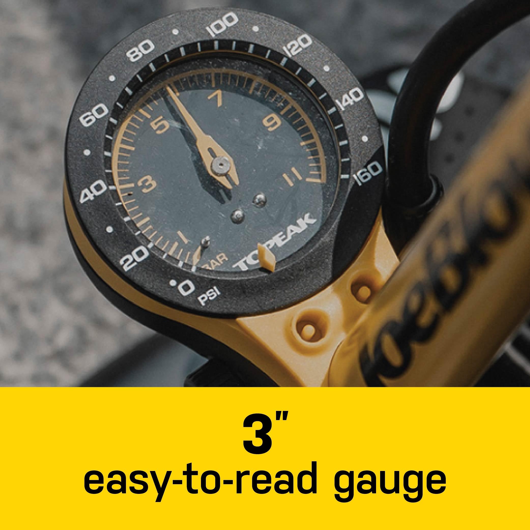 Topeak JoeBlow Sport III, High Pressure Bike Floor Pump, 160 PSI, 3" Analog Gauge