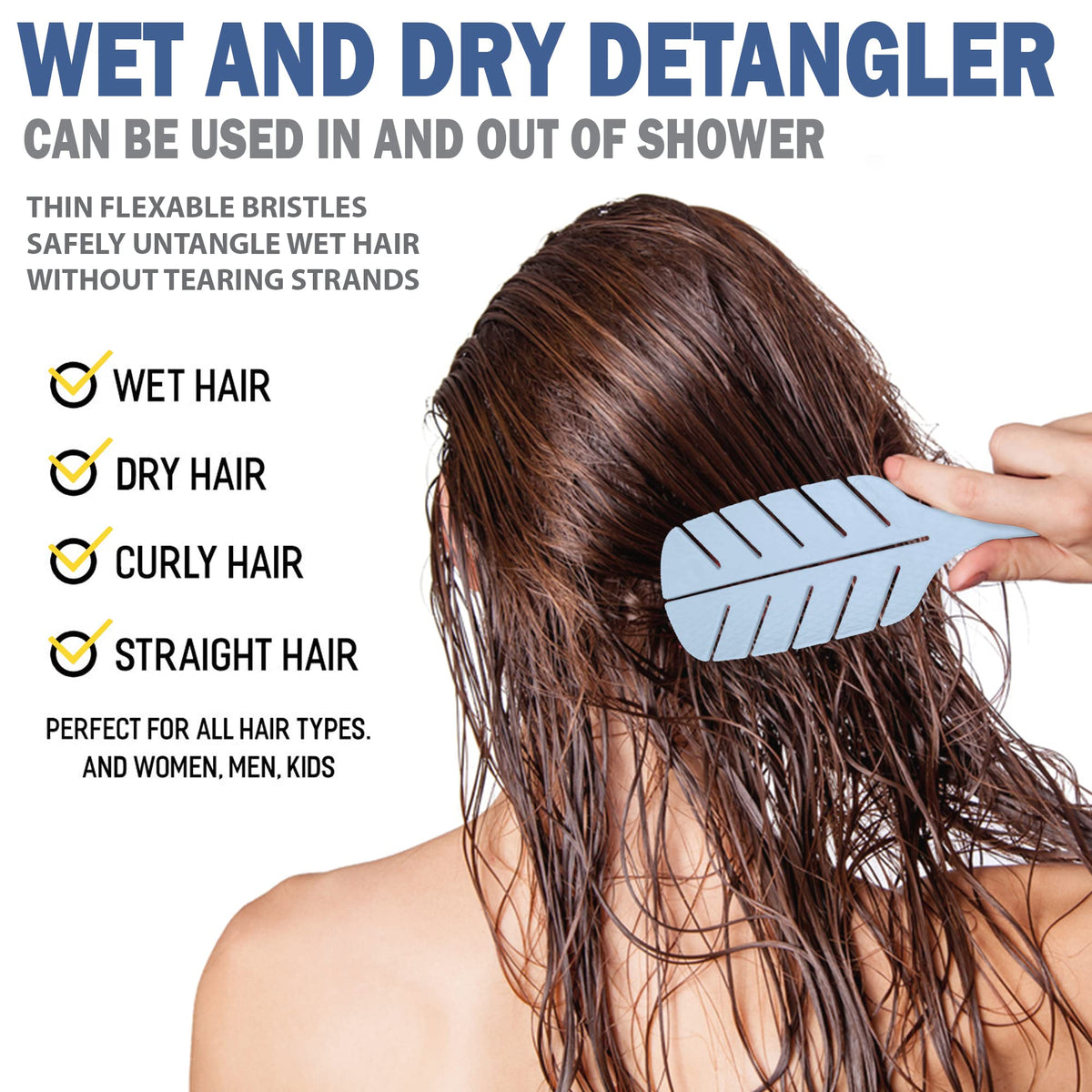 Detangler Brush by Fiora Naturals - 100% Bio-Friendly Detangling brush w/Ultra-Soft Bristles - Glide Through Tangles with Ease - For Curly, Straight, Black Natural, Women, Men, Kids - Dry and Wet Hair