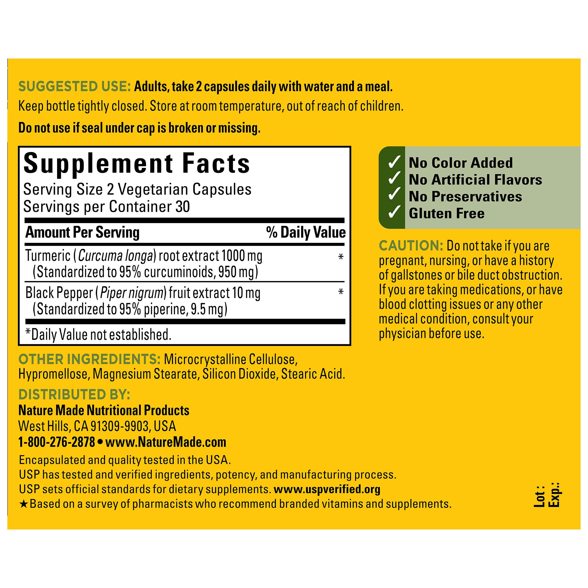 Nature Made Extra Strength Turmeric Curcumin with Black Pepper, 1000mg extract (950mg Curcuminoids) per serving, Supports Healthy Inflammation Response, 60 Vegetarian Capsules, 30 Day Supply