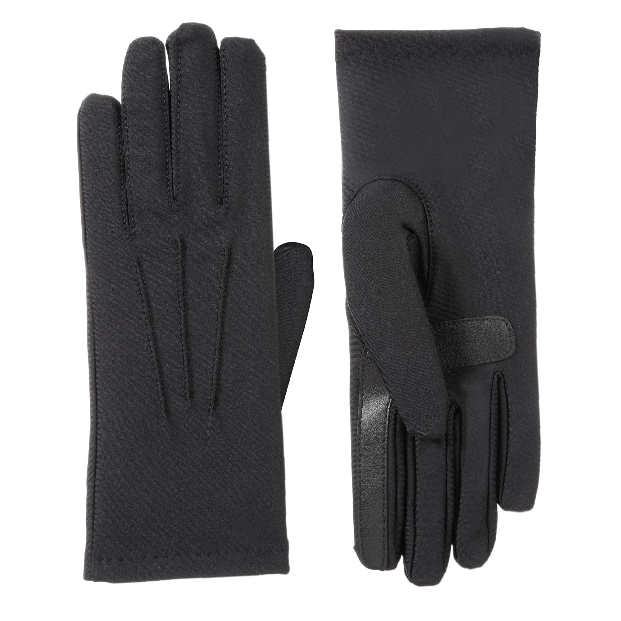 Isotoner Women's Spandex Cold Weather Stretch Gloves - Winter smarTouch Driving Gloves with smartDri Water Repellant - Faux Leather Grip, Black