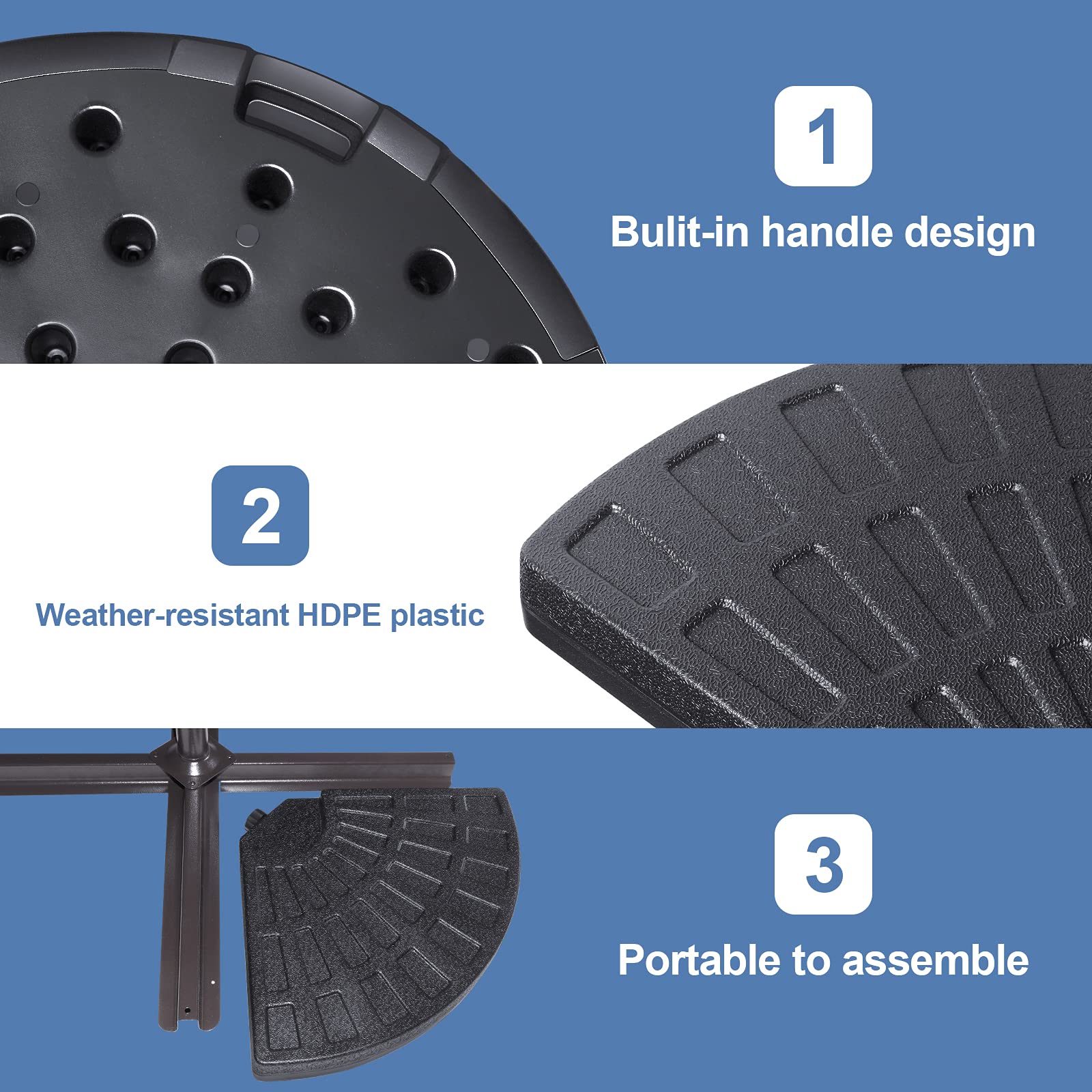 Funsite 4Pcs Offset Umbrella Base, Heavy-duty Cantilever Umbrella Base Weights, Water or Sand Filled Circular Umbrella Weight for Offset Umbrella Stand, 150-194lbs