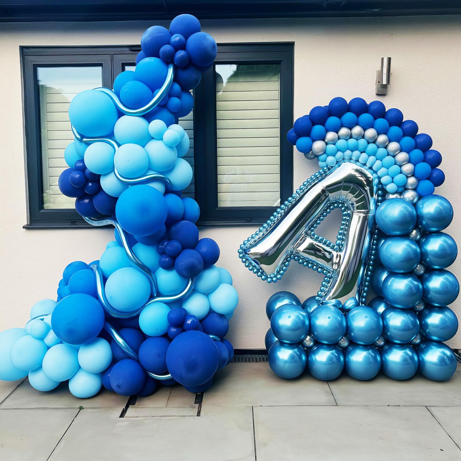 HILAVO Blue Balloon Garland Arch Kit 12 Inch 90 Pcs Metallic Chrome Pearl Baby Light Dark Royal Blue Latex Balloons for Winter Wonderland Baby Shower Birthday Wedding Ocean Party Decor