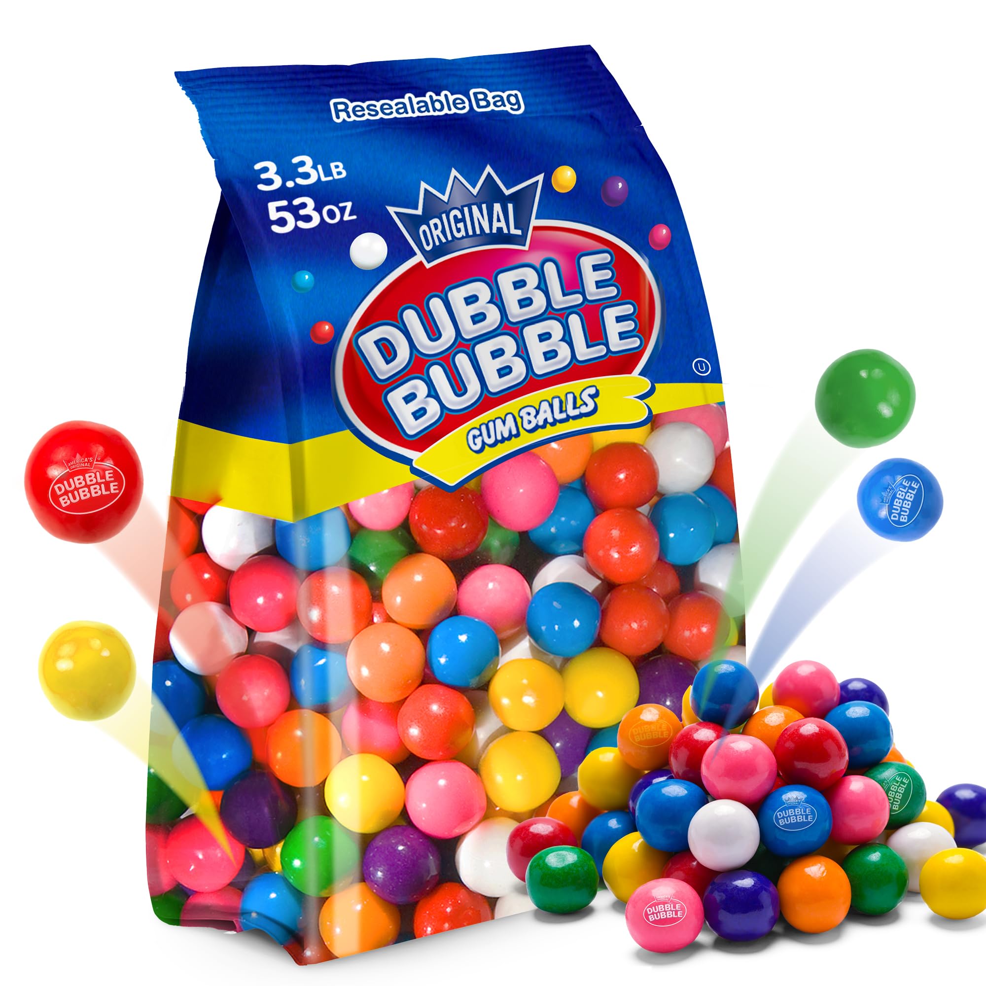 Gumballs For Gumball Machine Refills - 53 Ounce Dubble Bubble Chewing Gum Bulk Antique Style Gum Balls vintage Old Fashioned Candy -Mini bubble Gumballs 3.3 lb For Kids Toy Bank Candy Dispenser Playo