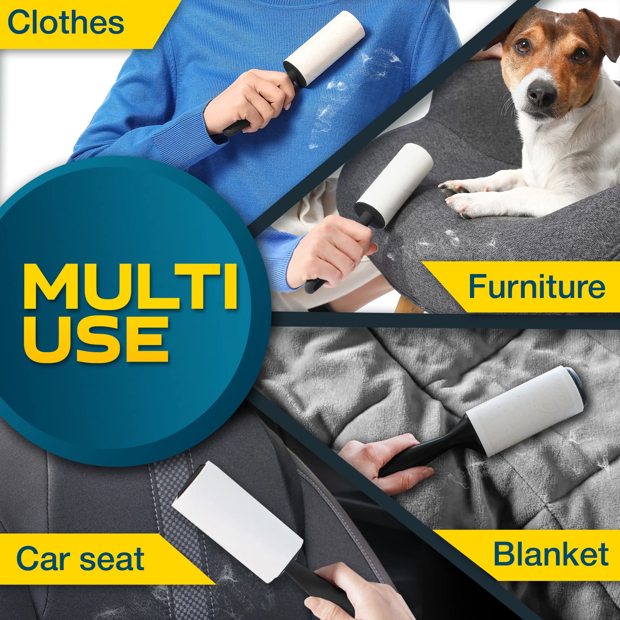 Lint Rollers 2 pcs, 900 Sticky Sheets, Extra 8 Spare Rollers/Hair Remover for Clothes, Furniture, Couch, Carpet, Dog Hair Remover, Cat Hair Remover, Animal Fur, Fuzz