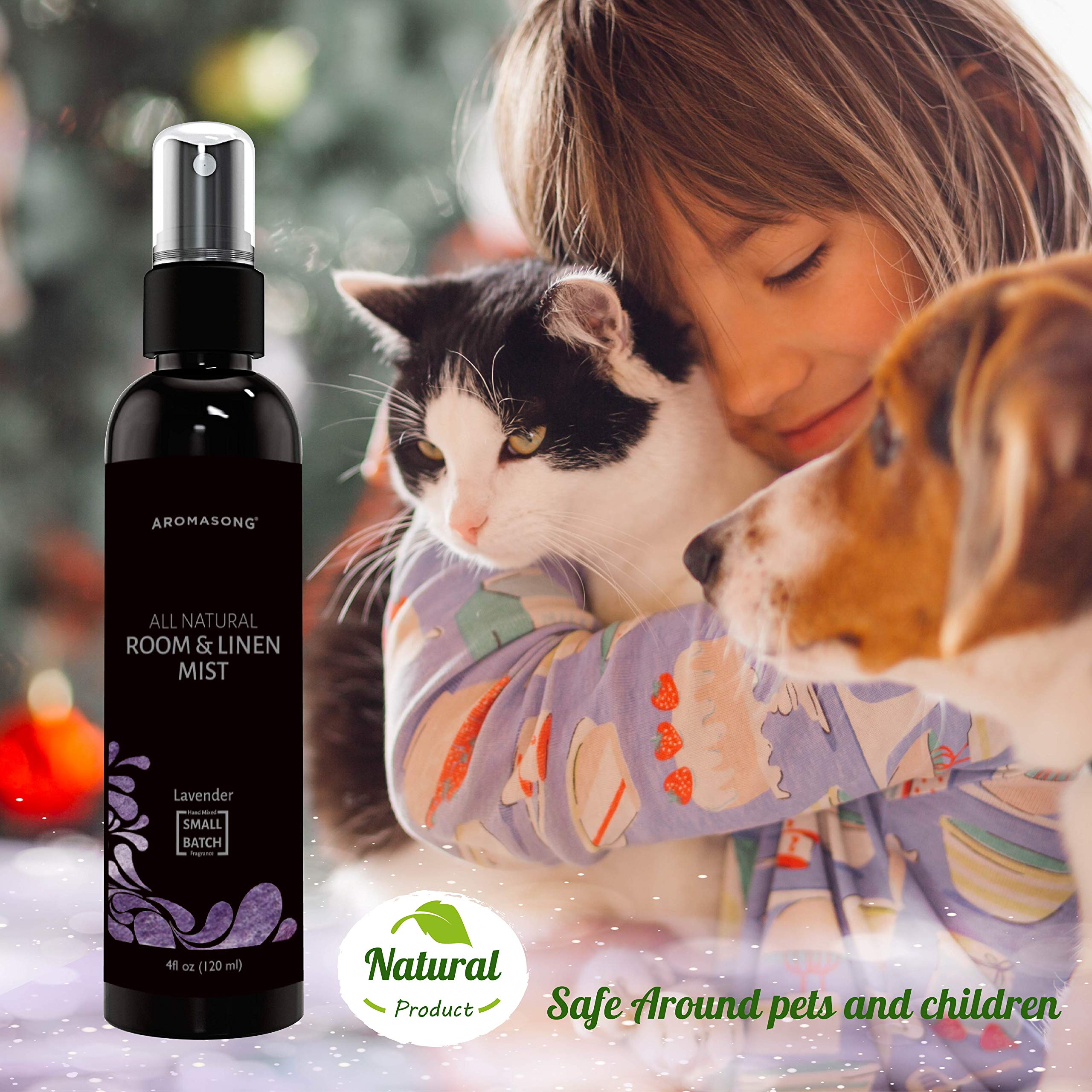 Aromasong All-Natural Lavender Room & Linen Spray 8 Oz for Sheets, Pillow, Fabric, Bed, Sleeping with a Refreshing Scent.
