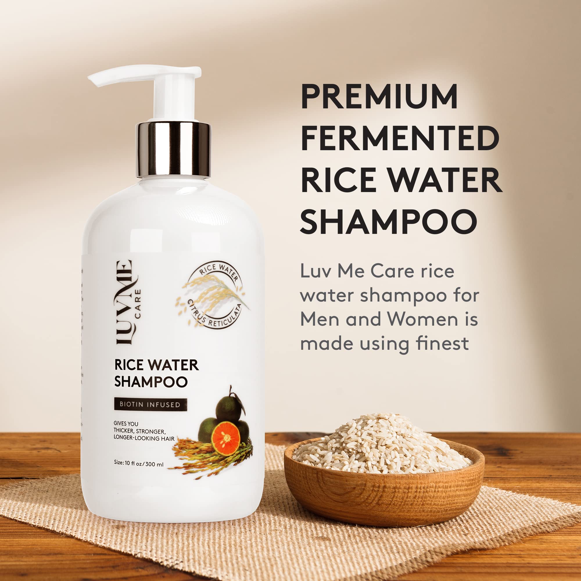 Rice Water Hair Thickening Shampoo with Biotin - Strengthening and Volumizing Shampoo for Thinning Hair, All Hair Types, Men and Women 10 Fl Oz